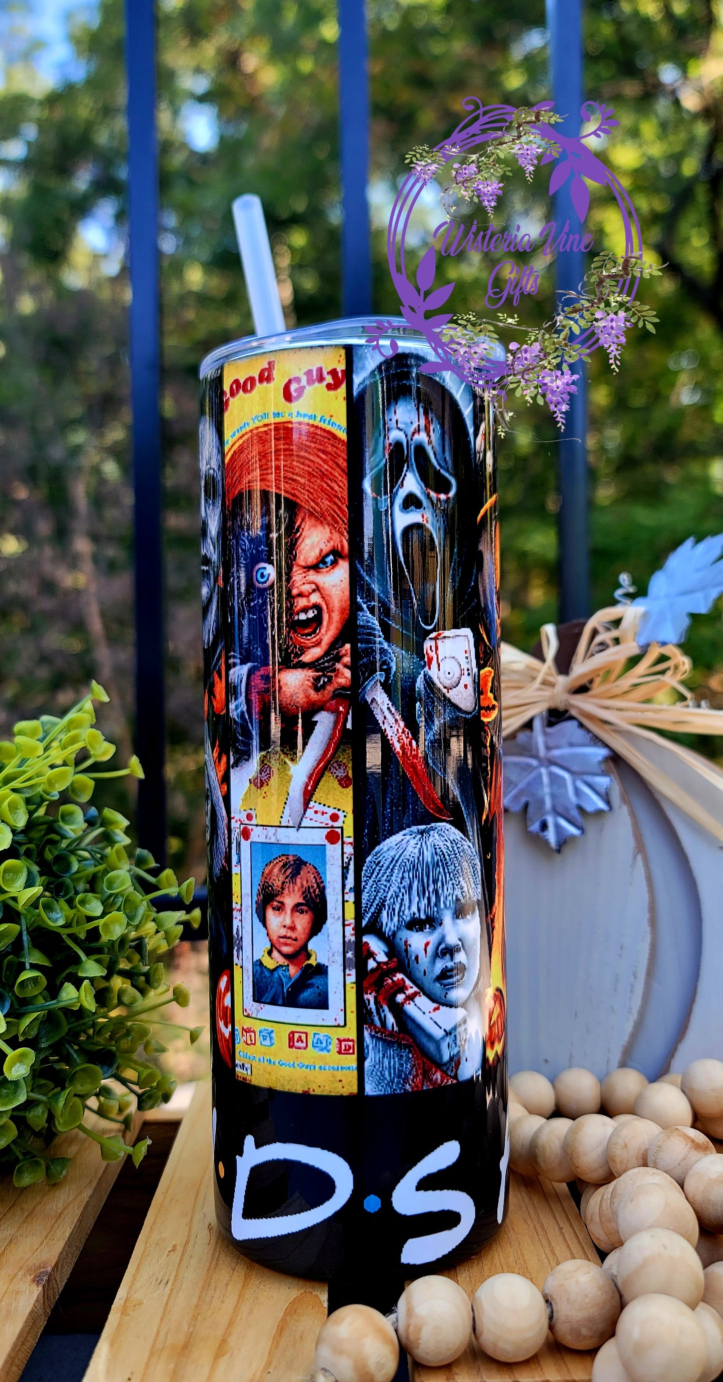 20oz FRIENDS Halloween Horror Movies Stainless Steel Double Walled Tumbler w/clear straw