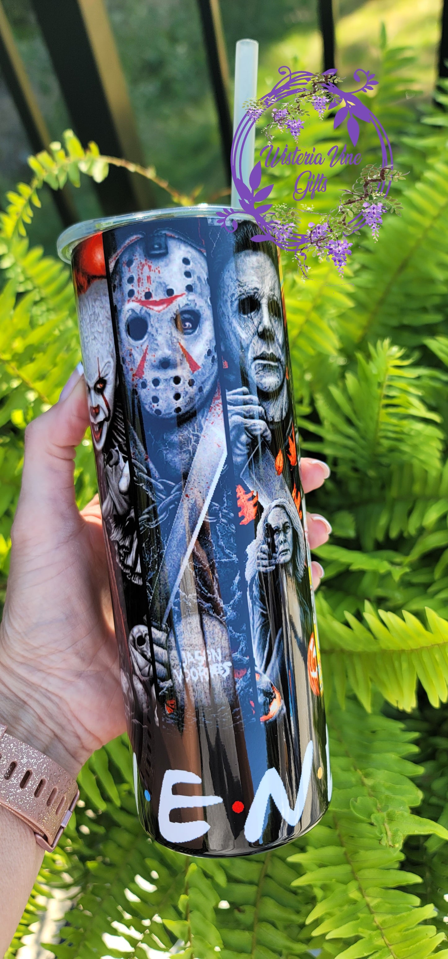 20oz FRIENDS Halloween Horror Movies Stainless Steel Double Walled Tumbler w/clear straw