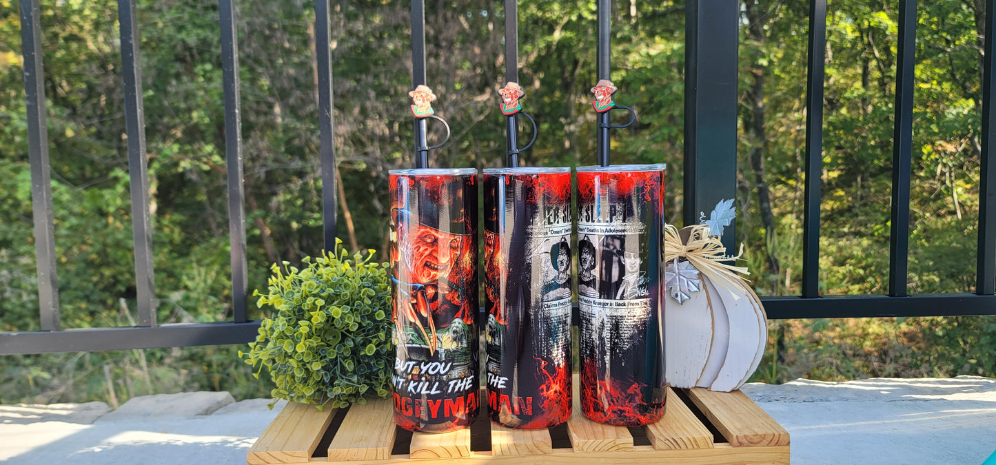 20oz Freddy Kruger Nightmare on Elm Street Stainless Steel Double Walled Tumbler w/straw charm