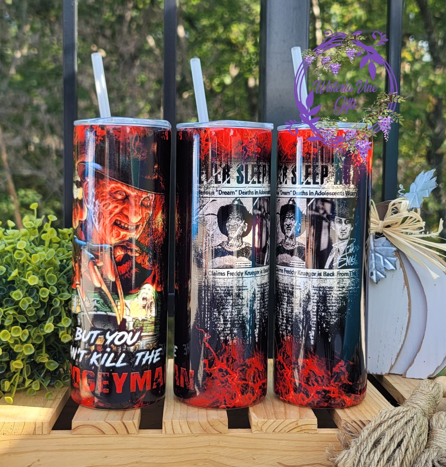 20oz Freddy Nightmare on Elm Street Stainless Steel Double Walled Tumbler w/clear straw