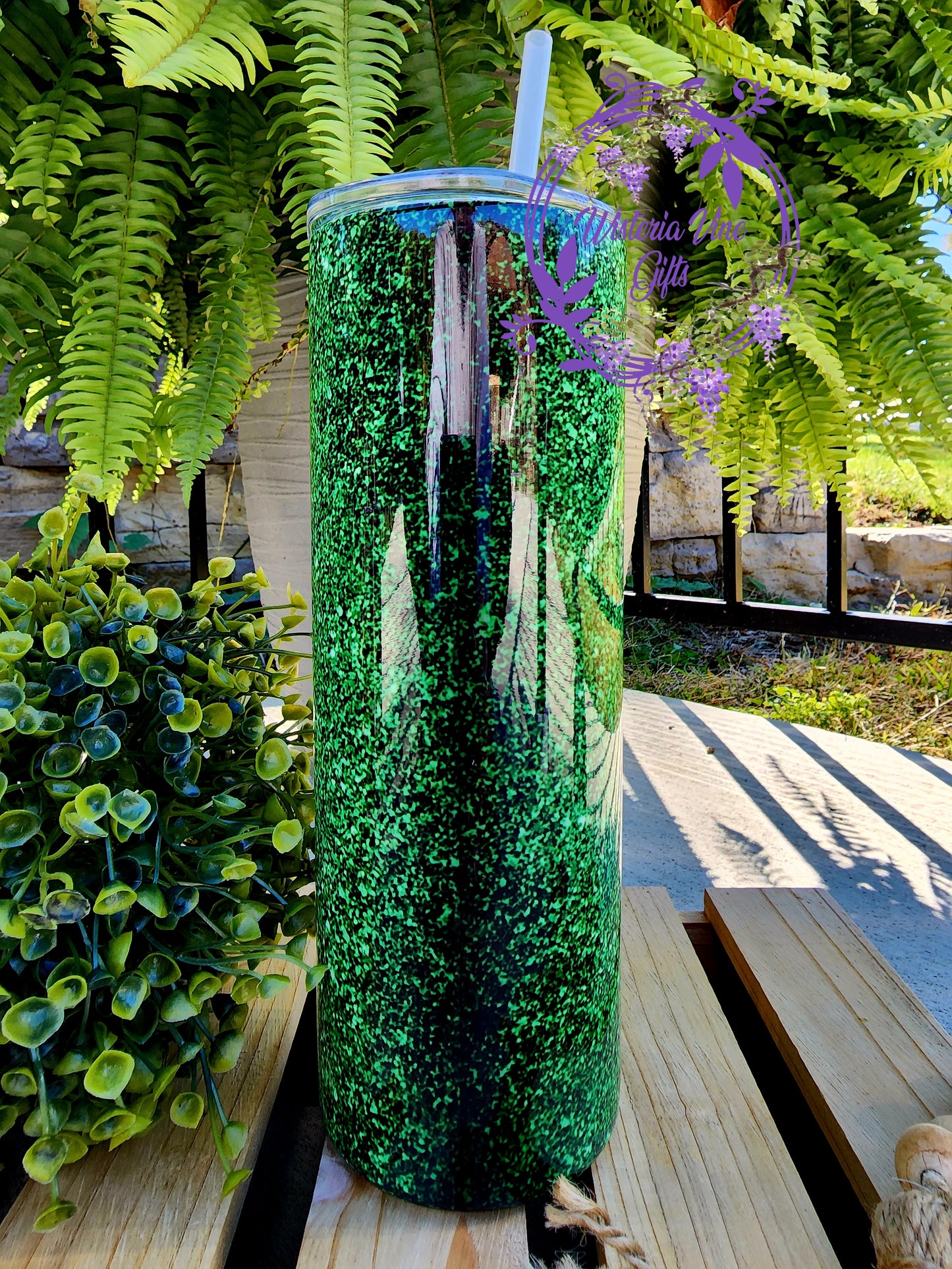 20oz Grinch Faux Glitter Stainless Steel Double Walled Tumbler w/clear straw