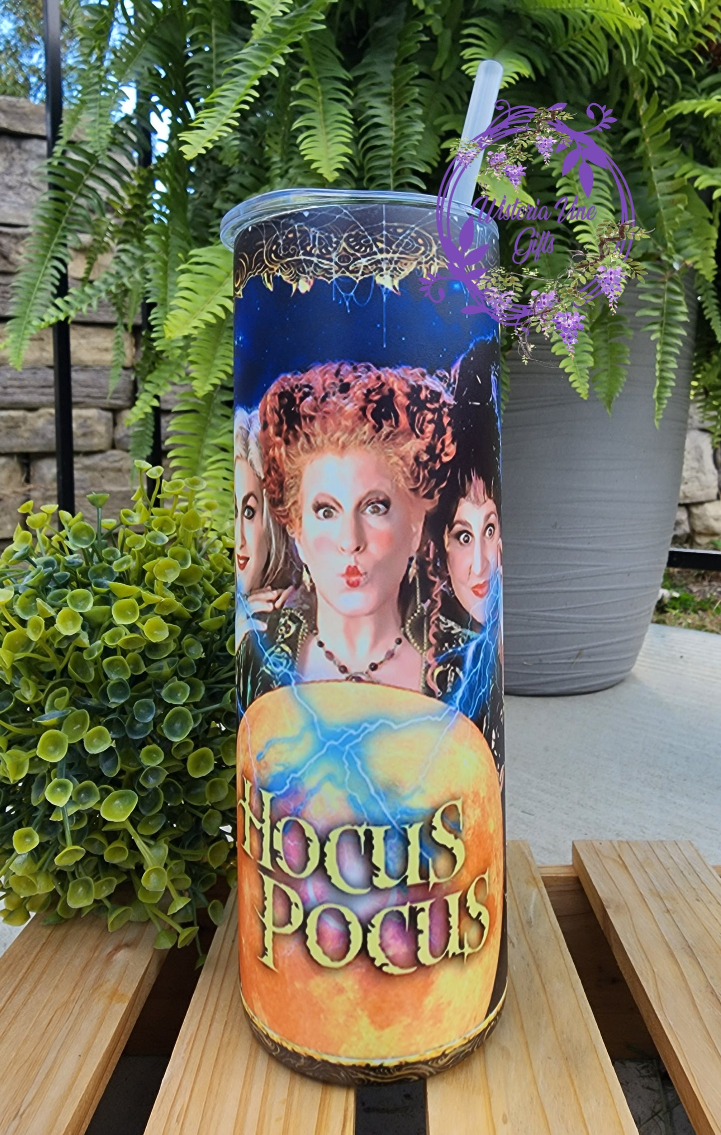 20oz Hocus Pocus (GLOW in the dark) Stainless Steel Double Walled Tumber w/clear straw