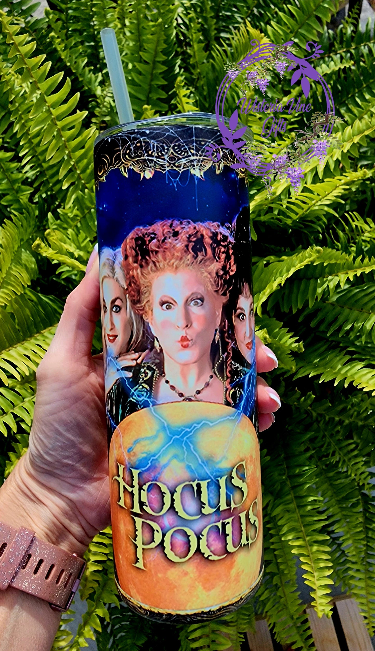 20oz Hocus Pocus (GLOW in the dark) Stainless Steel Double Walled Tumber w/clear straw