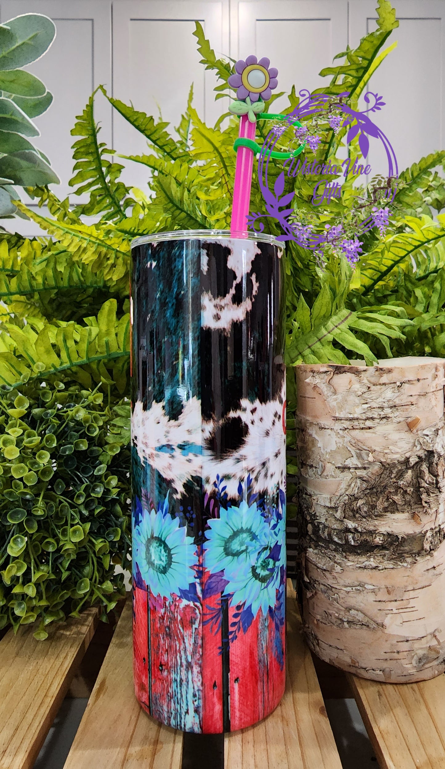 20oz Pink Western Carhart Sunflowers Stainless Steel Double Walled Tumbler w/straw toopper
