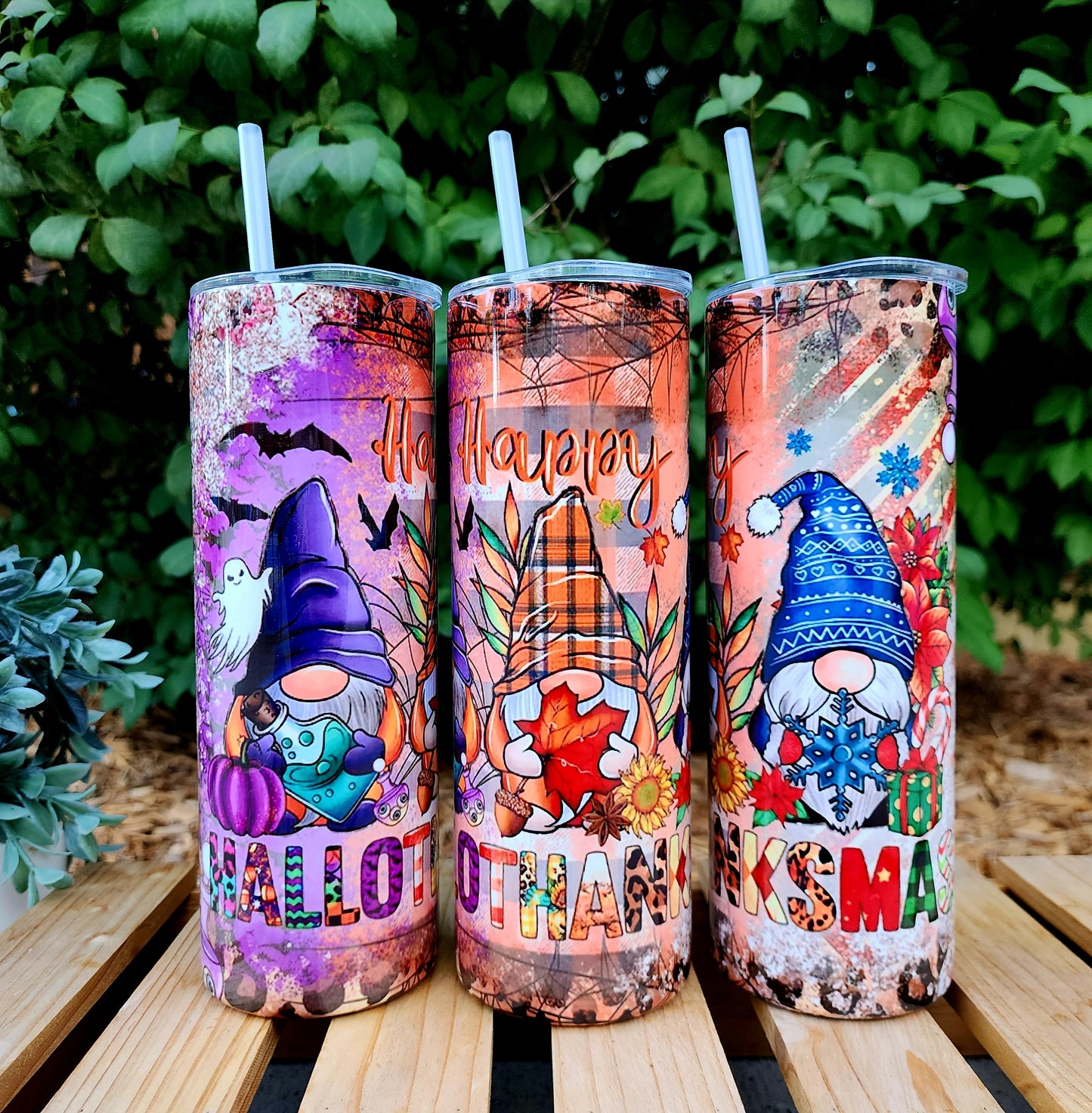 20oz Hallothankmas Stainless Steel Double Walled Tumbler w/clear straw