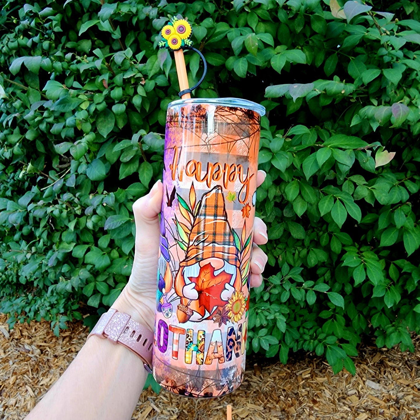 20oz Gnomes Hallothankmas Stainless Steel Double Walled Tumbler w/straw topper