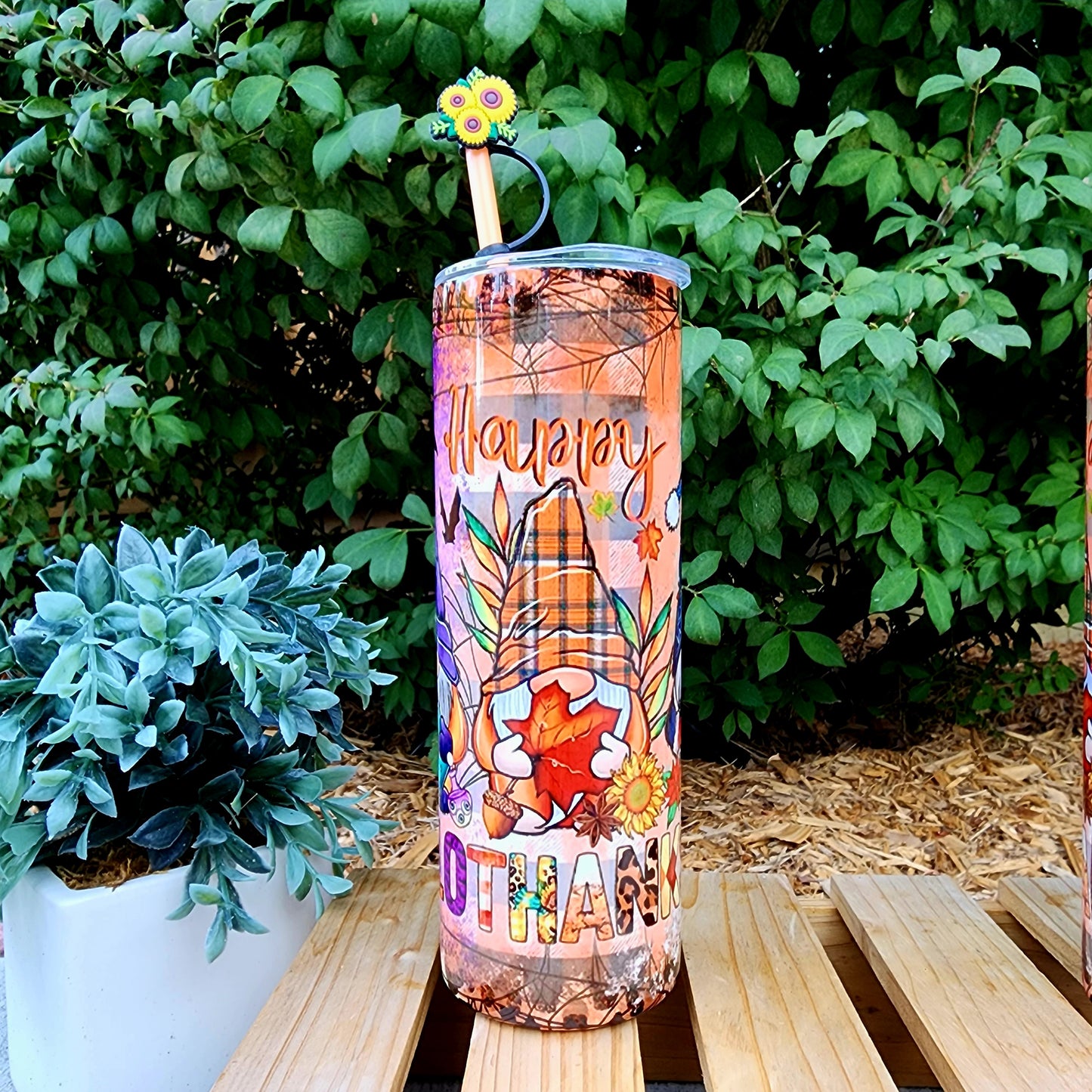 20oz Gnomes Hallothankmas Stainless Steel Double Walled Tumbler w/straw topper