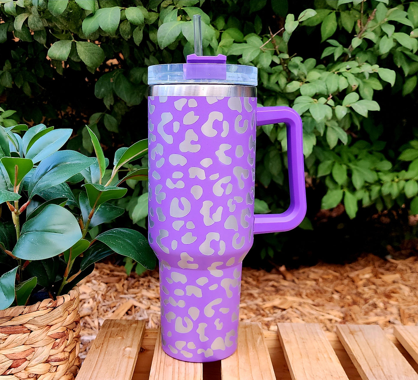 40oz Lazer Printed Stainless Steel Double Walled Tumbler w/handle