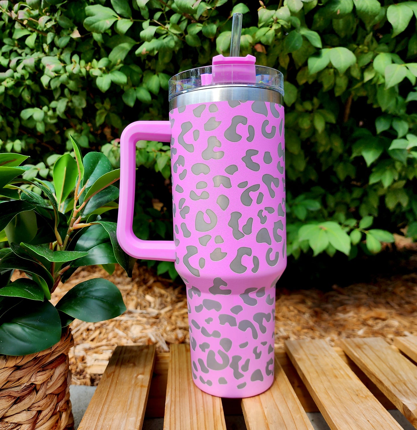 40oz Lazer Printed Stainless Steel Double Walled Tumbler w/handle
