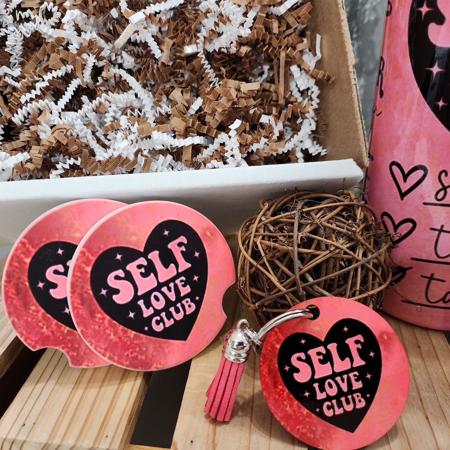 20oz Self Love Club Gift Box Set (Tumbler, Coasters & Keychain)