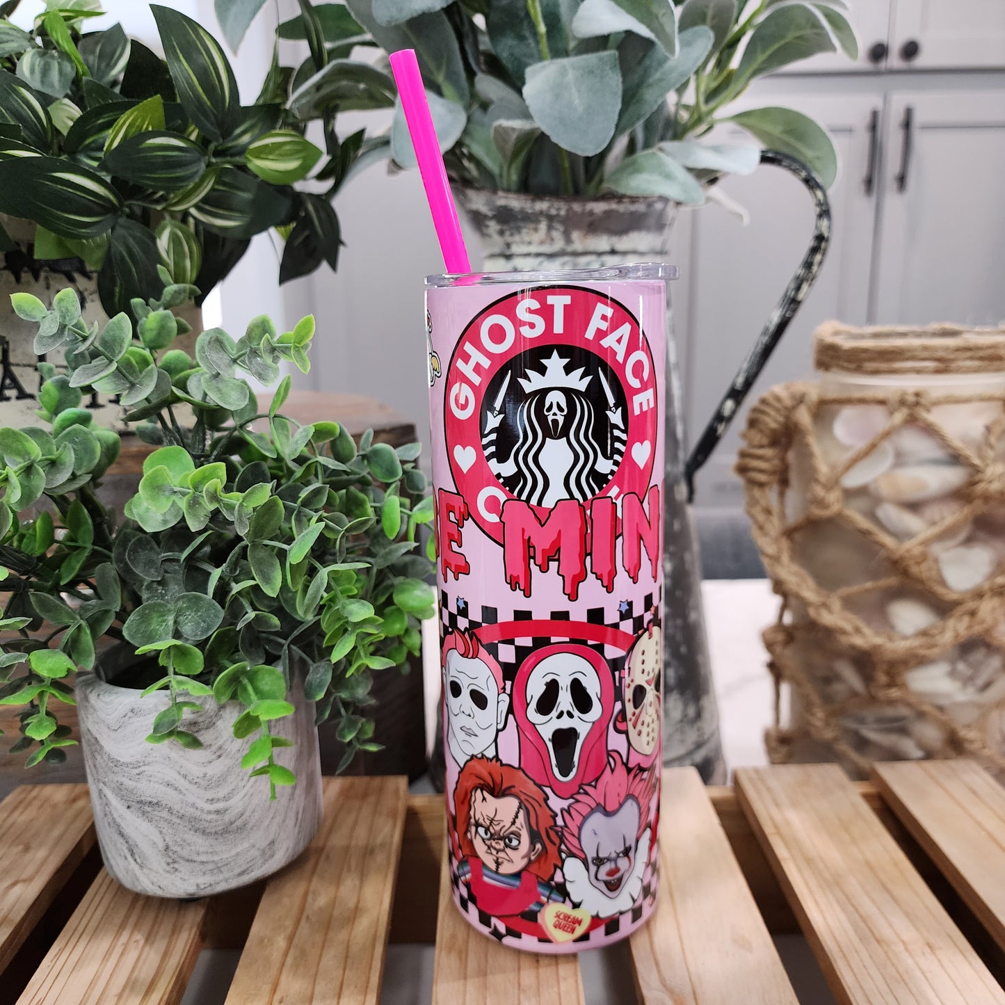 20oz Ghost Face Coffee, Be Mine, Horror Valentine Gift Box Set (Tumbler, Coasters & Keychain)
