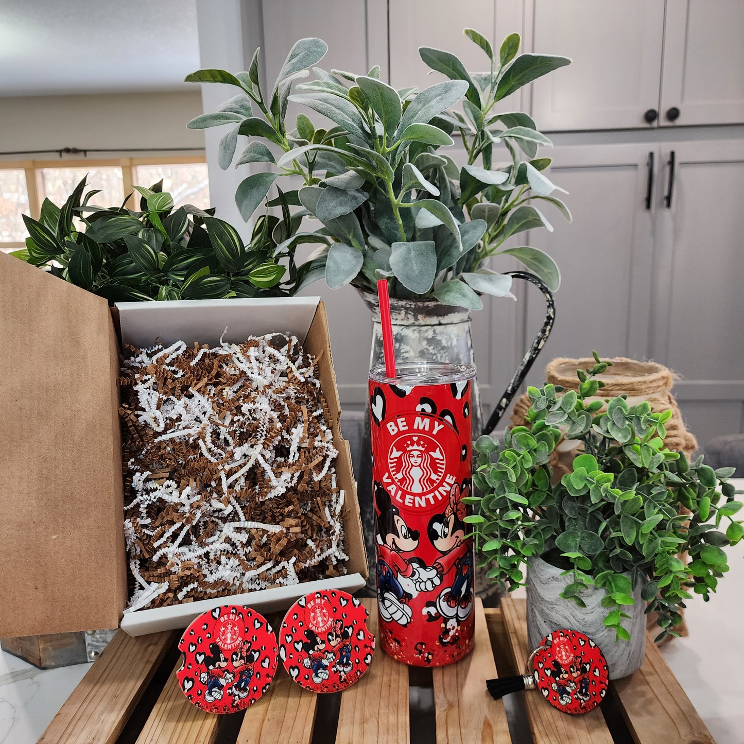 20oz Designer Coffee, Be Mine, Valentine Coffee Gift Box Set (Tumbler, Coasters & Keychain)