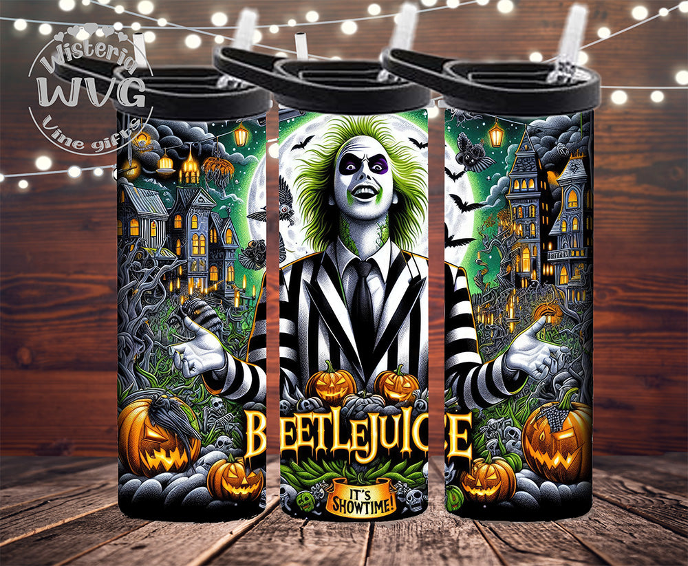 Beetlejuice Inspired Green Pumpkins Stainless Steel Double Walled Tumbler