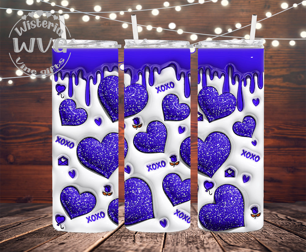 20oz Valentine XOXO Hearts Stainless Steel Double Walled Tumbler w/clear straw