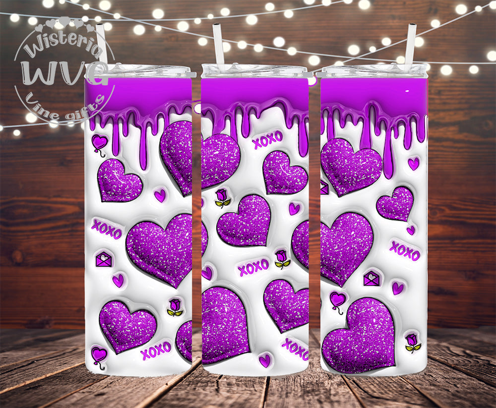 20oz Valentine XOXO Hearts Stainless Steel Double Walled Tumbler w/clear straw