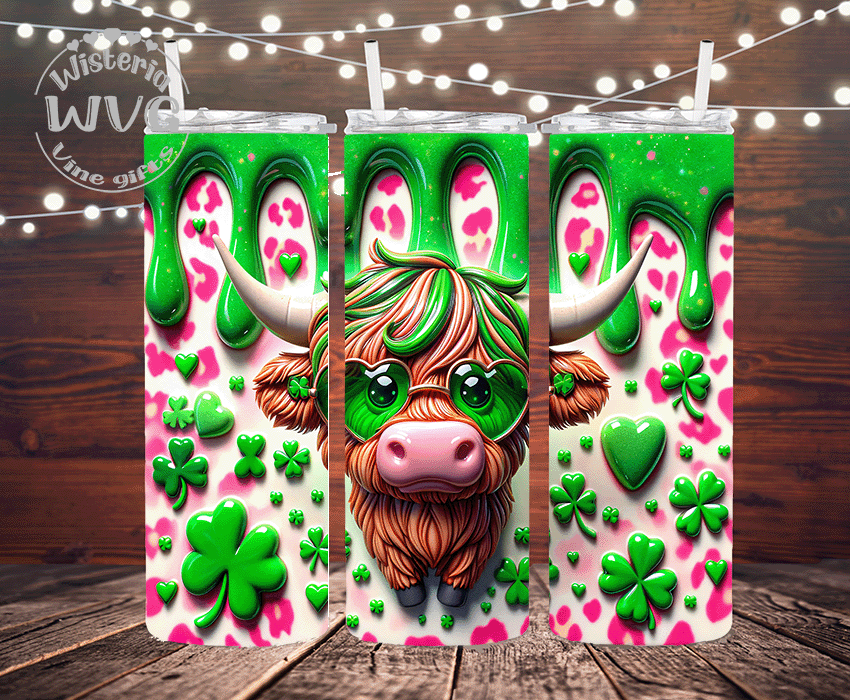 Cool Heifer St Patrick's Day Stainless Steel Double Walled Tumbler w/clear straw