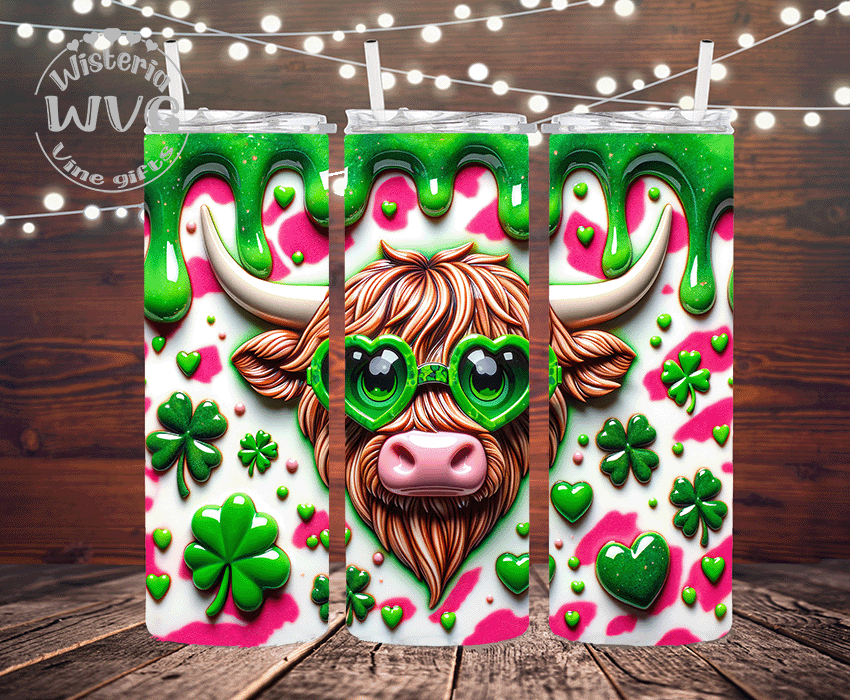 Green Drip Cool Heifer Stainless Steel Double Walled Tumbler w/clear straw