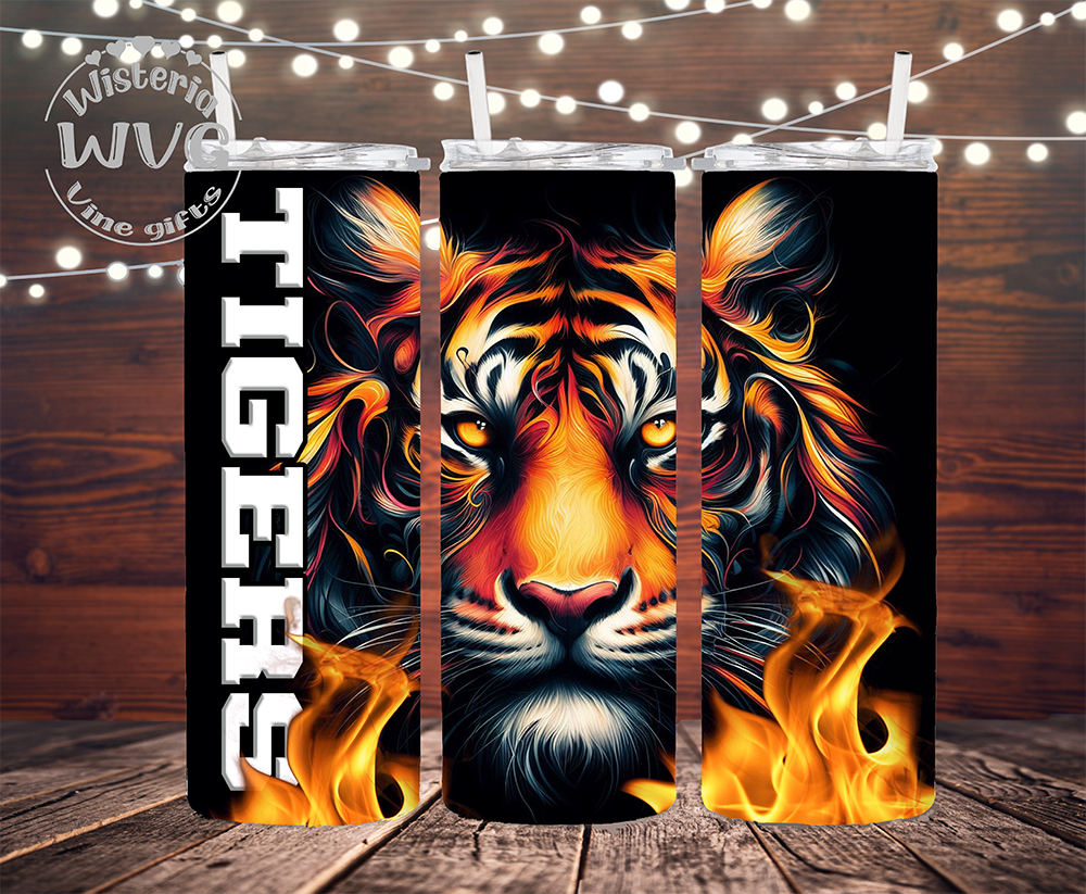 20oz Tigers, Tiger Head Stainless Steel Double Walled Tumbler w/straw