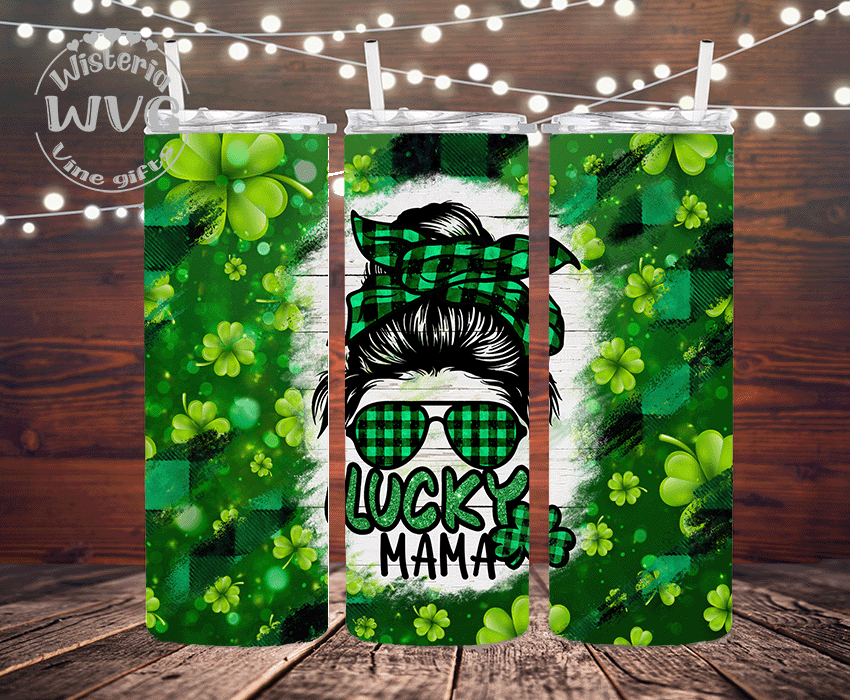 20oz Lucky MAMA Clover Stainless Steel Double Walled Tumbler w/clear straw