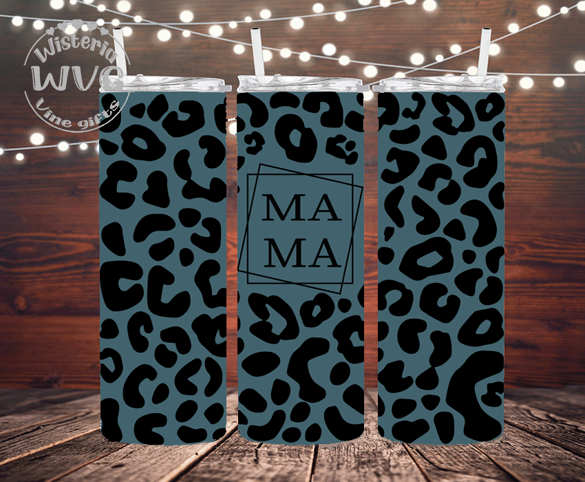 20oz MAMA Gray Leopard Stainless Steel Double Walled Tumbler w/clear straw