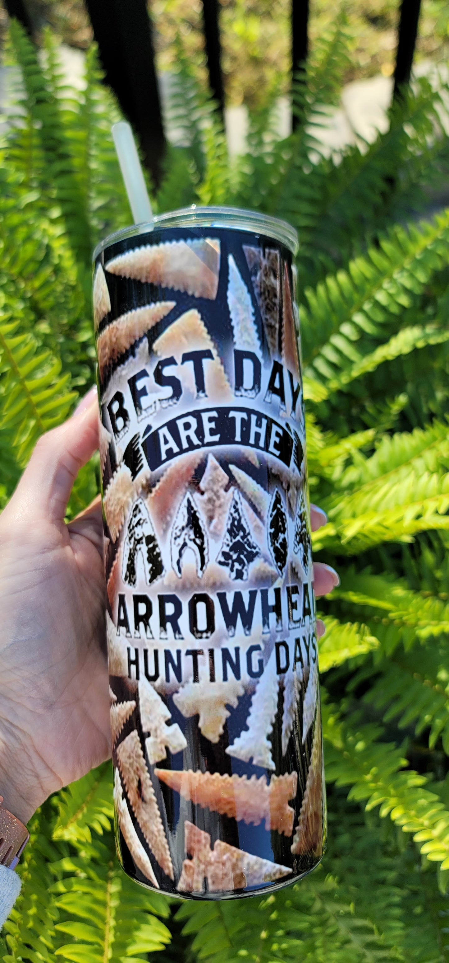 20oz Best Days Are Arrowhead Hunting Days Stainless Steel Double Walled Tumbler (w/clear plastic straw)