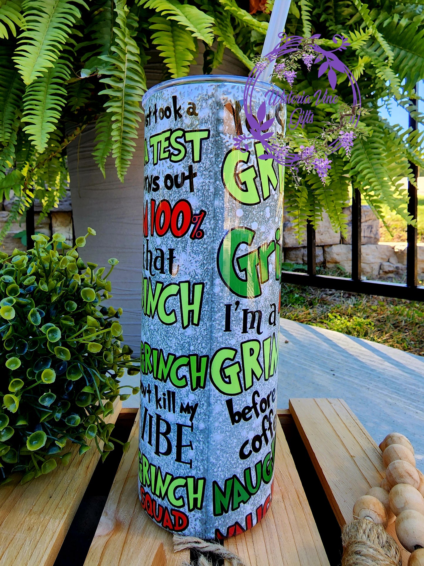 30oz Grinch Stink Stank Stunk Stainless Steel Double Walled Tumbler (w/clear plastic straw)