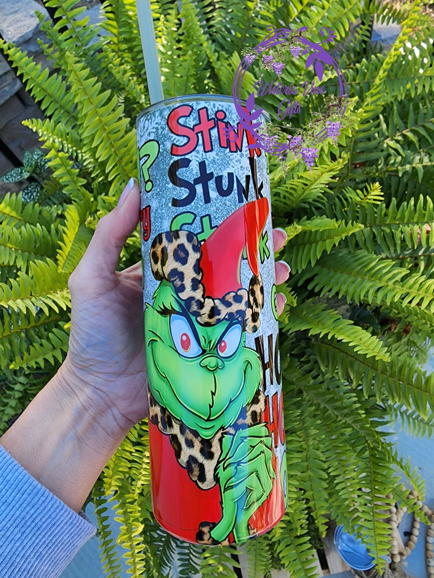 30oz Grinch Stink Stank Stunk Stainless Steel Double Walled Tumbler (w/clear plastic straw)