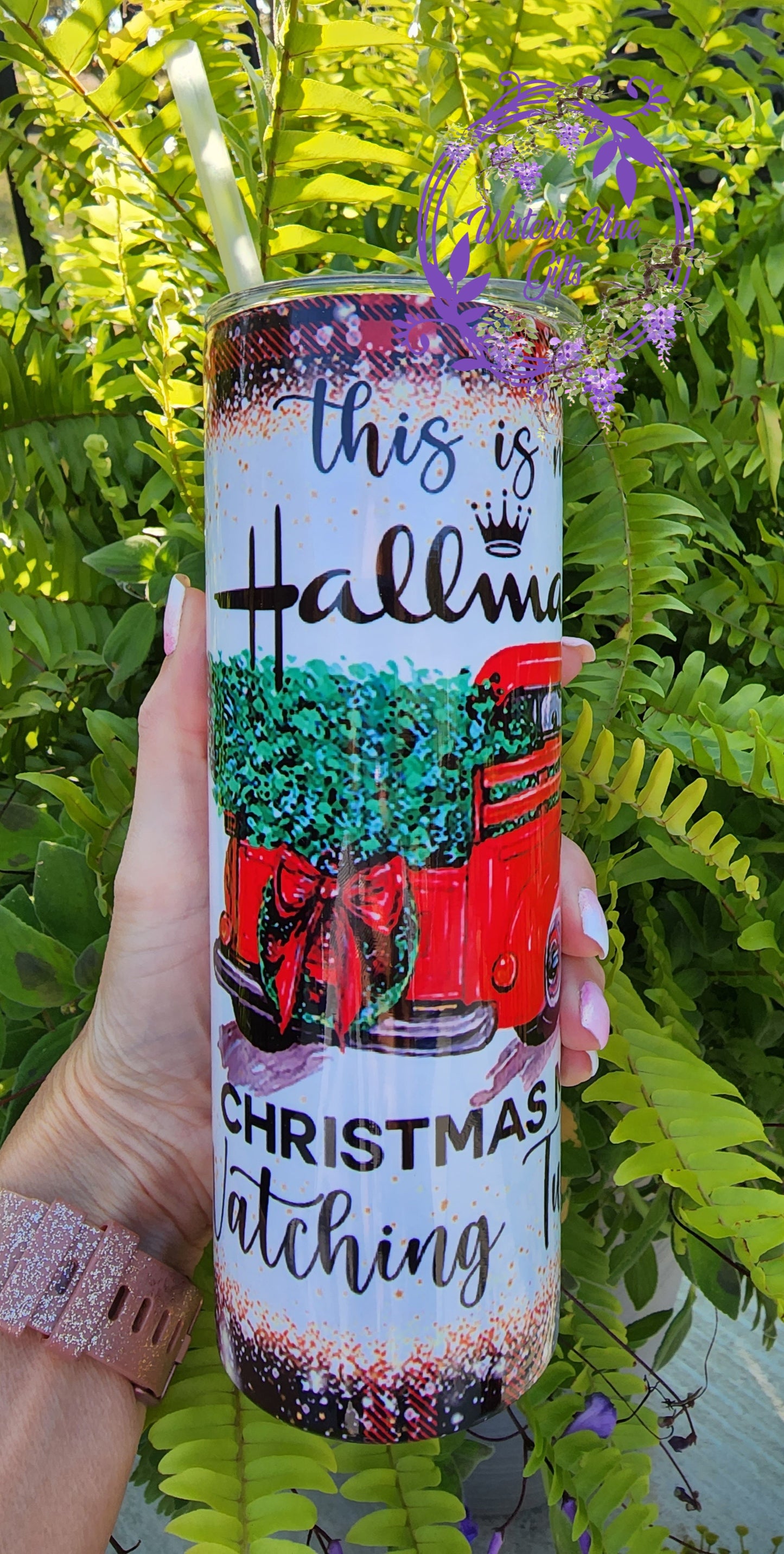 30oz Hallmark Movie Watching Stainless Steel Doubke Walled Tumbler (w/clear plastic straw)