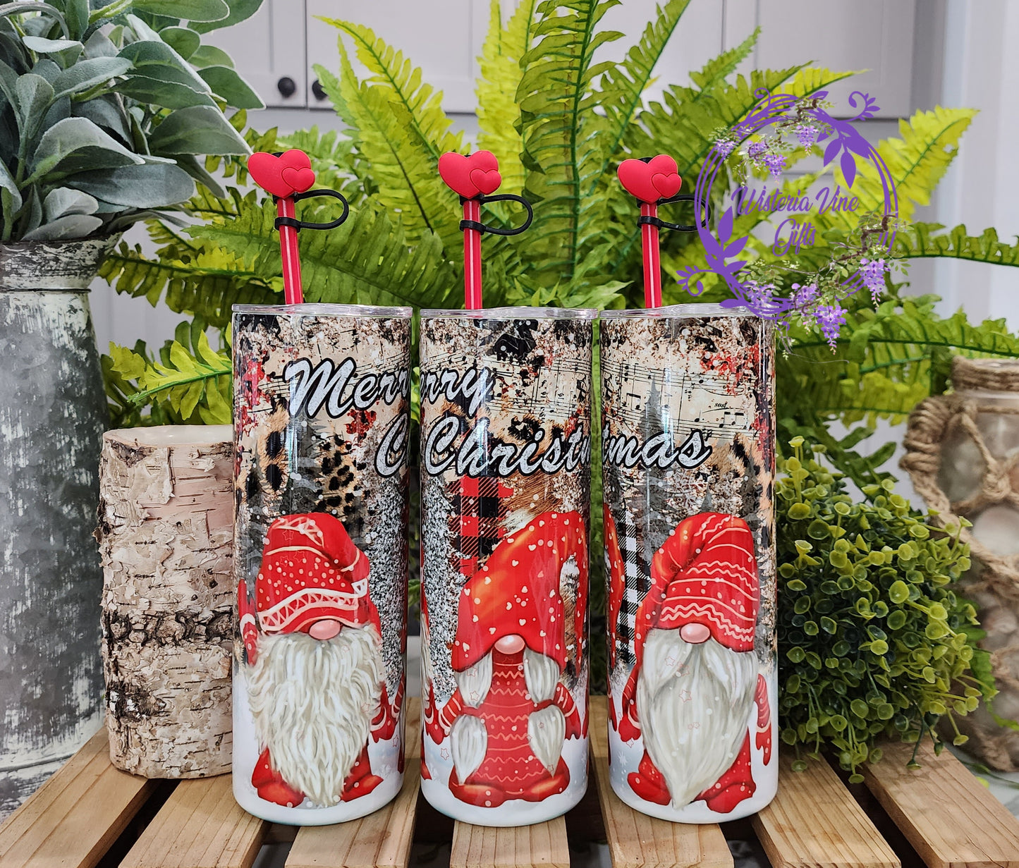 20oz Merry Christmas Red Gnomes Stainesless Steel Tumbler & Shelf Sitting Gnome Gift Set