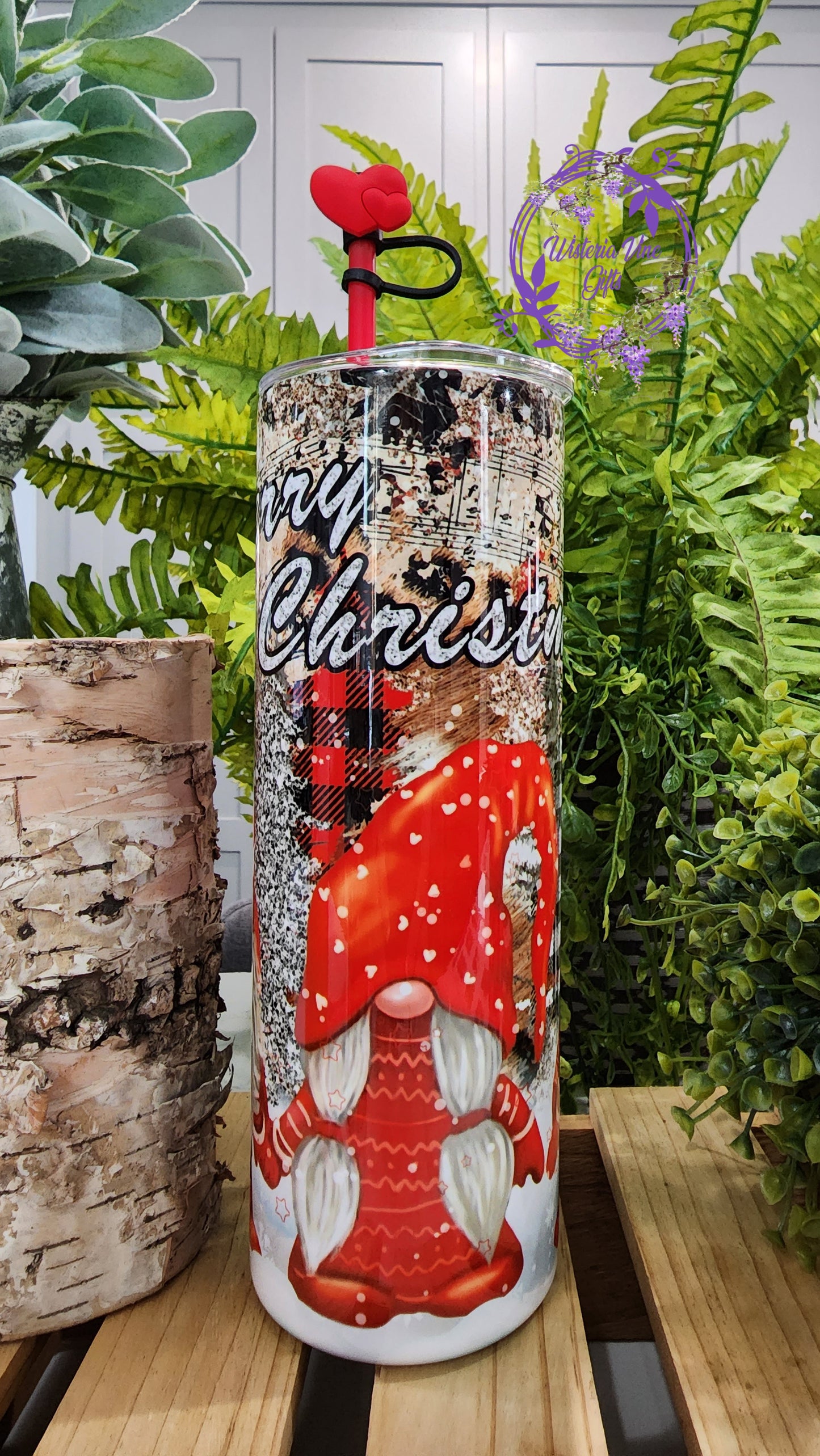 20oz Merry Christmas Red Gnomes Stainesless Steel Tumbler & Shelf Sitting Gnome Gift Set