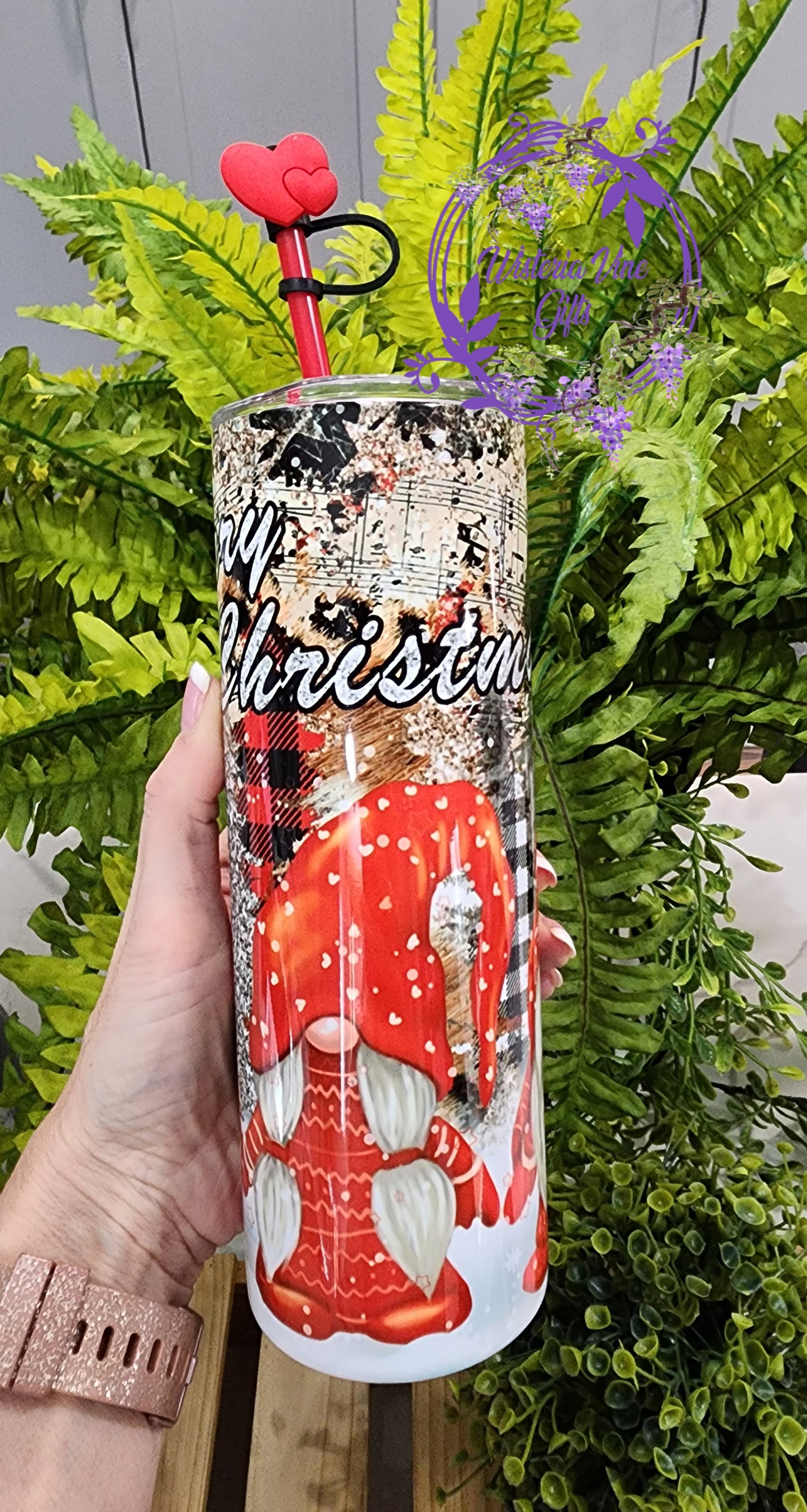 20oz Merry Christmas Red Gnomes Stainesless Steel Tumbler & Shelf Sitting Gnome Gift Set