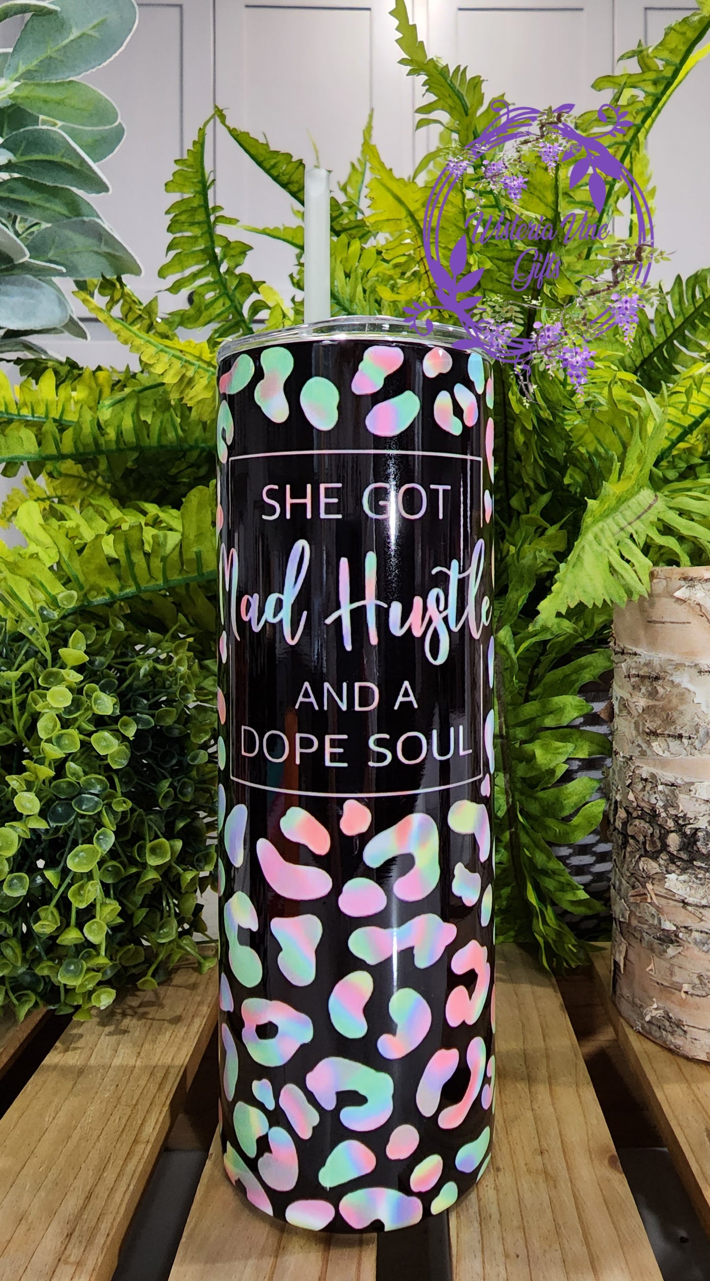 20oz She's Got Mad Hustle and Dope Soul Stainless Steel Double Walled Tumbler (w/clear straw)