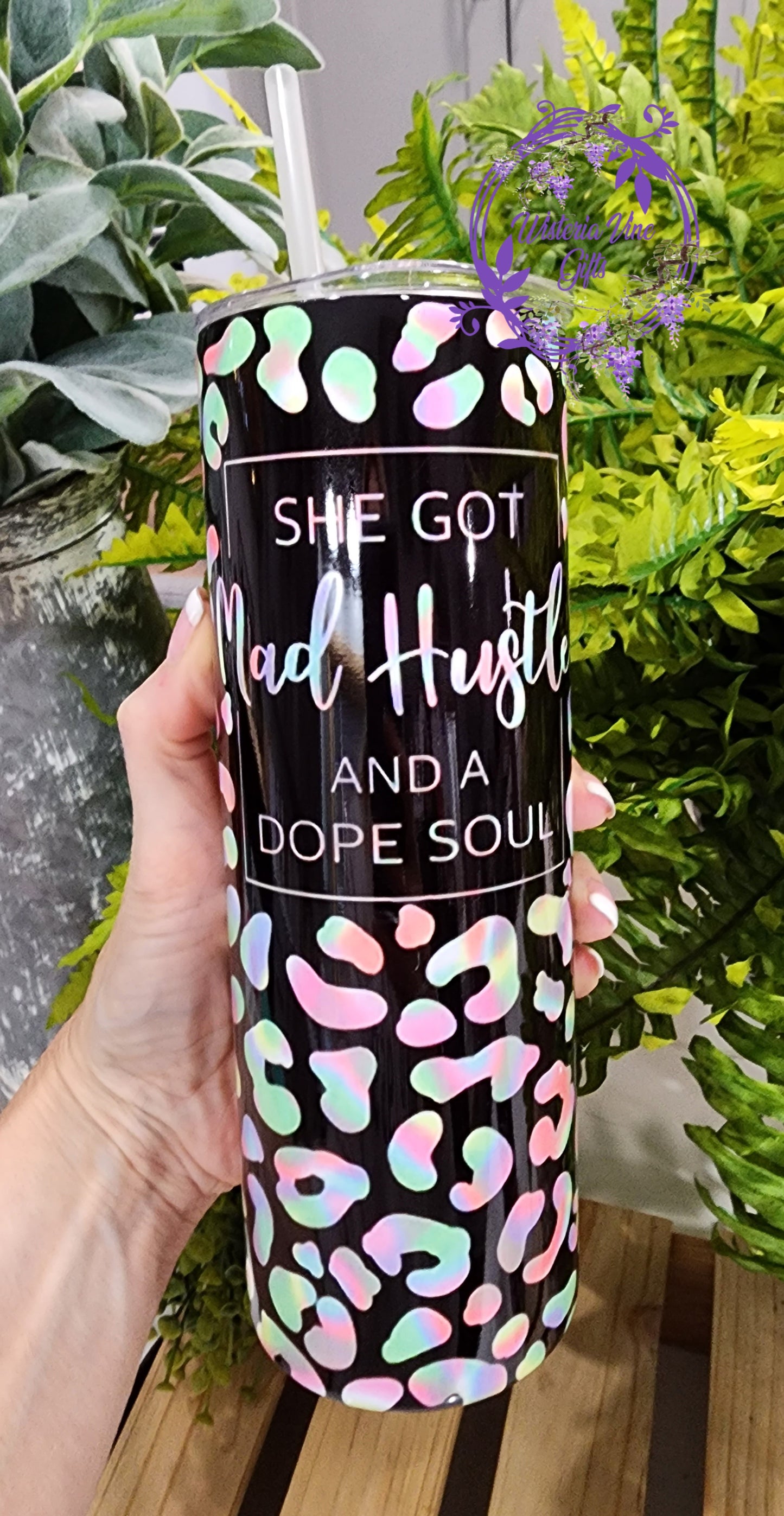 20oz She's Got Mad Hustle and Dope Soul Stainless Steel Double Walled Tumbler (w/clear straw)