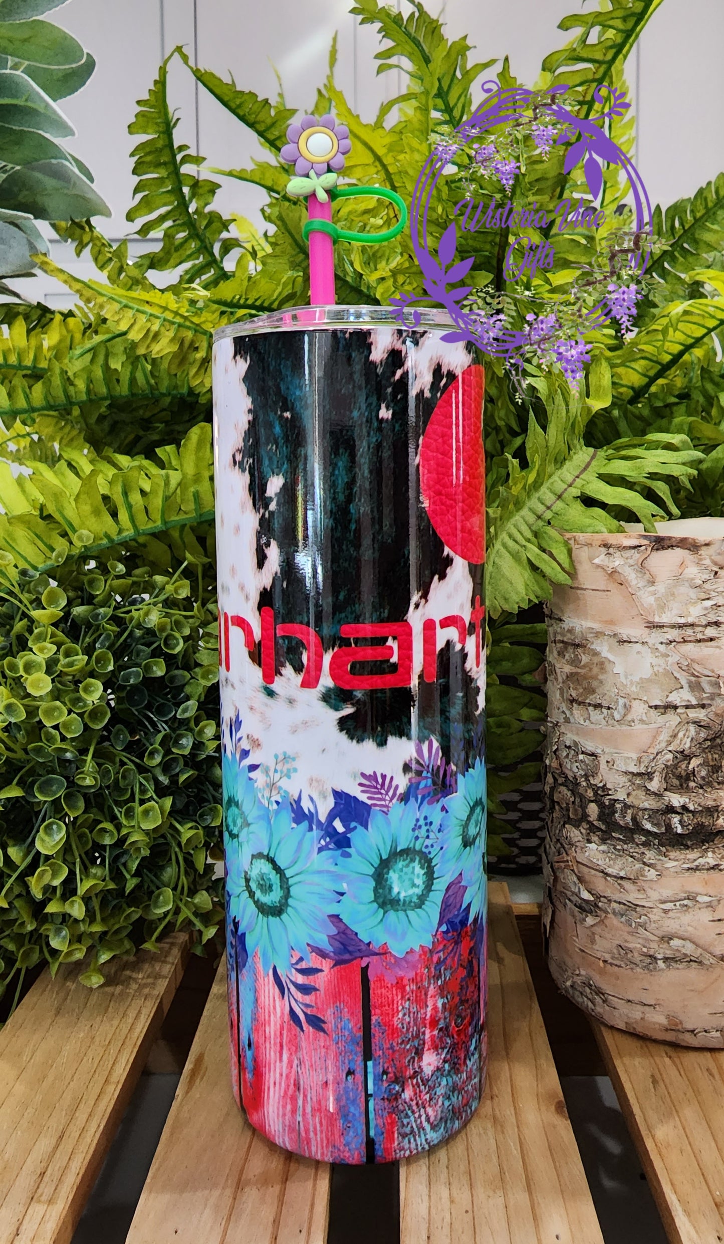 20oz Carhartt Pink Sunflowers Stainless Steel Double Walled Tumbler (w/pink straw and topper)