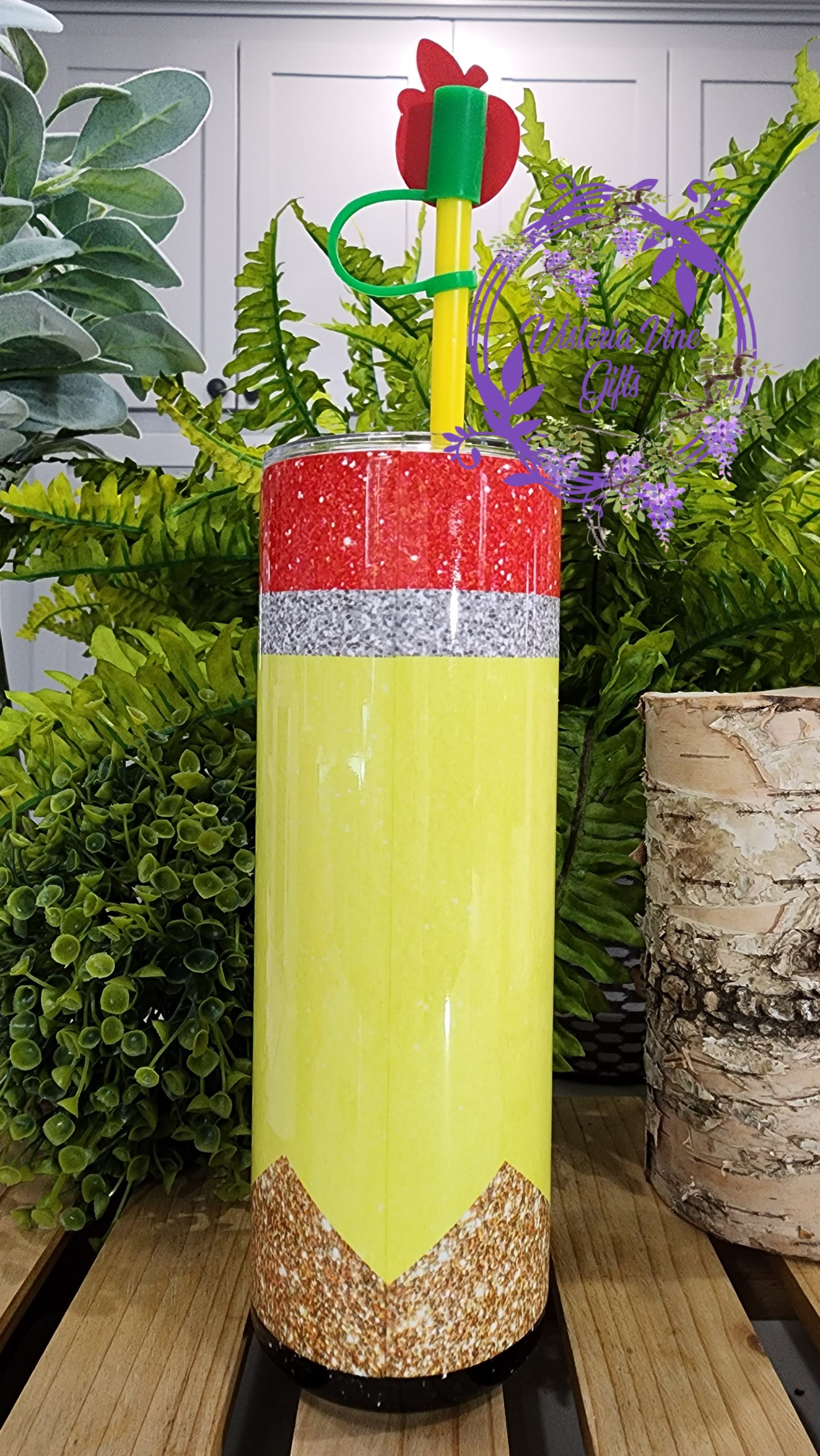 20oz The Influence of a Good Teacher Stainless Steel Double Walled Tumbler (w/yellow straw and apple topper)