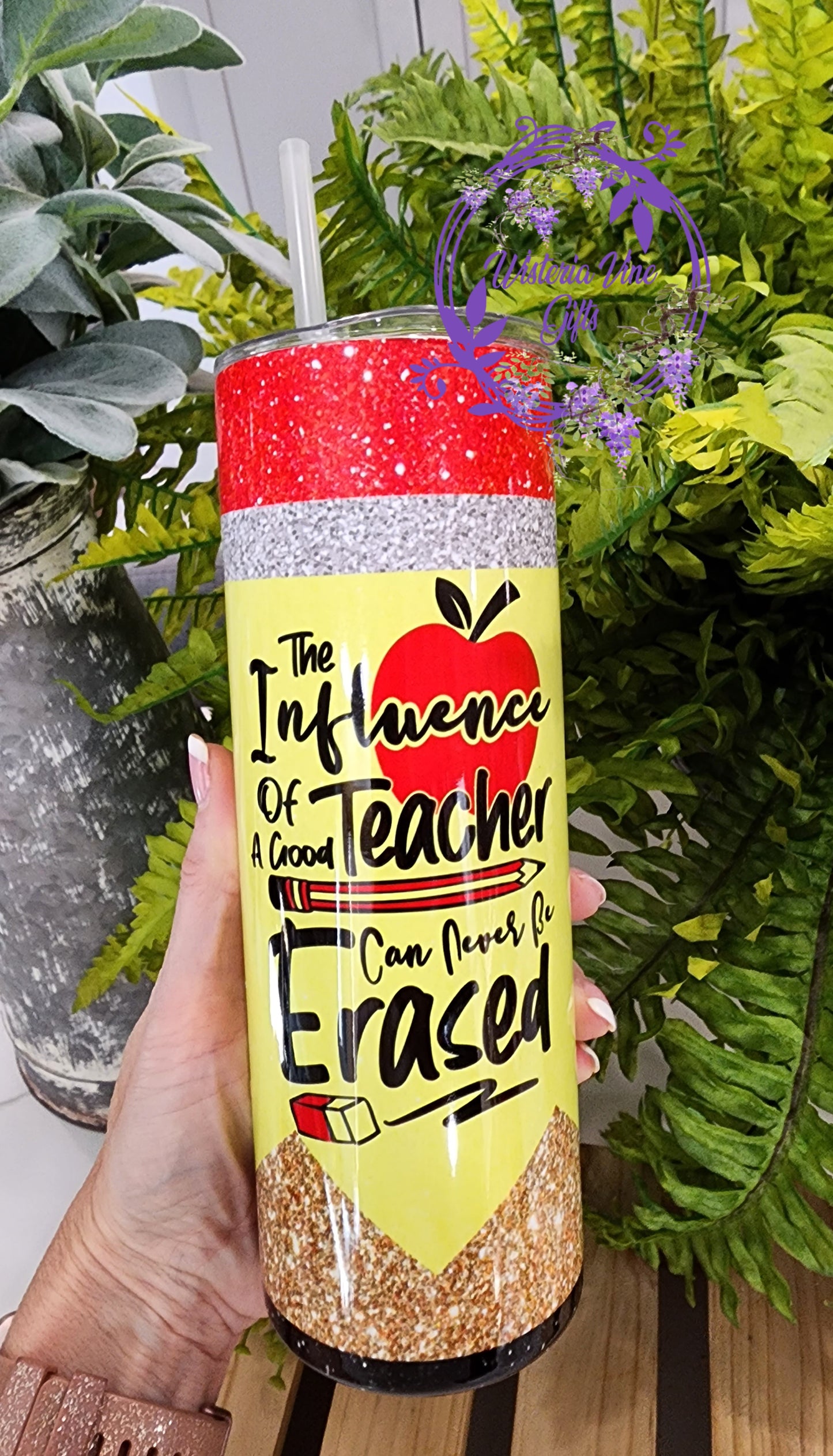 20oz The Influence of a Good Teacher Stainless Steel Double Walled Tumbler (w/clear plastic straw)