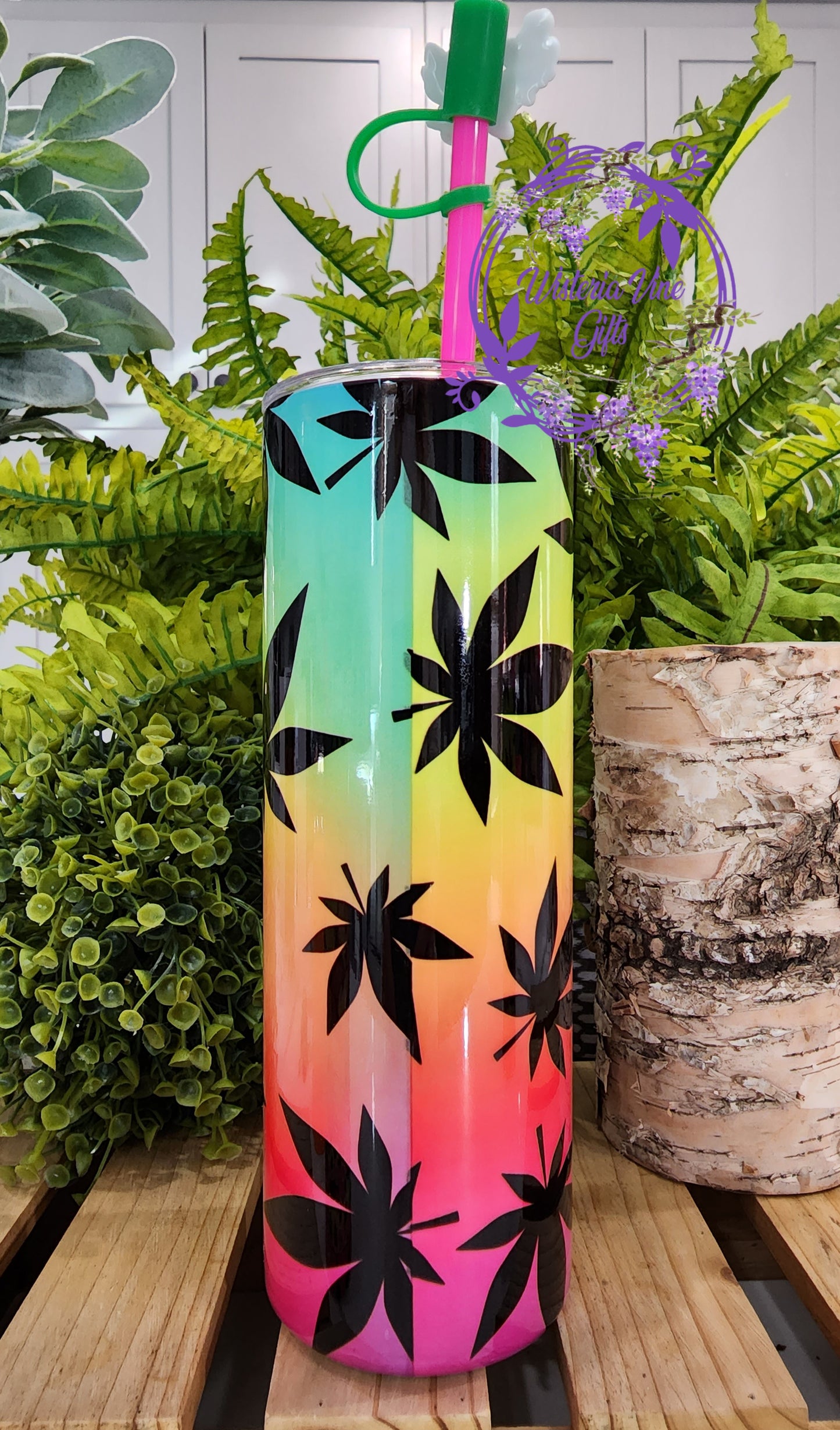 20oz Winnie The Pothead Stainless Steel Double Walled Tumbler (w/pink straw and topper)