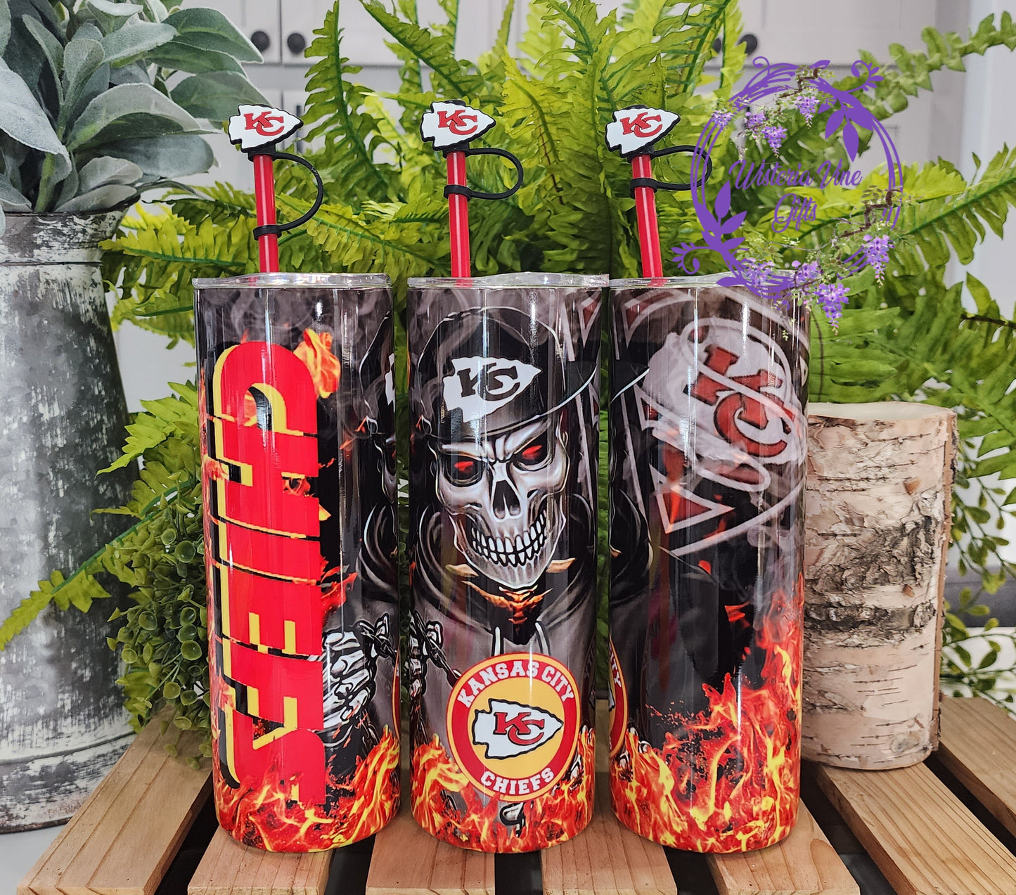 20oz Chiefs Football Stainless Steel Double Walled Tumbler (w/red straw and topper)