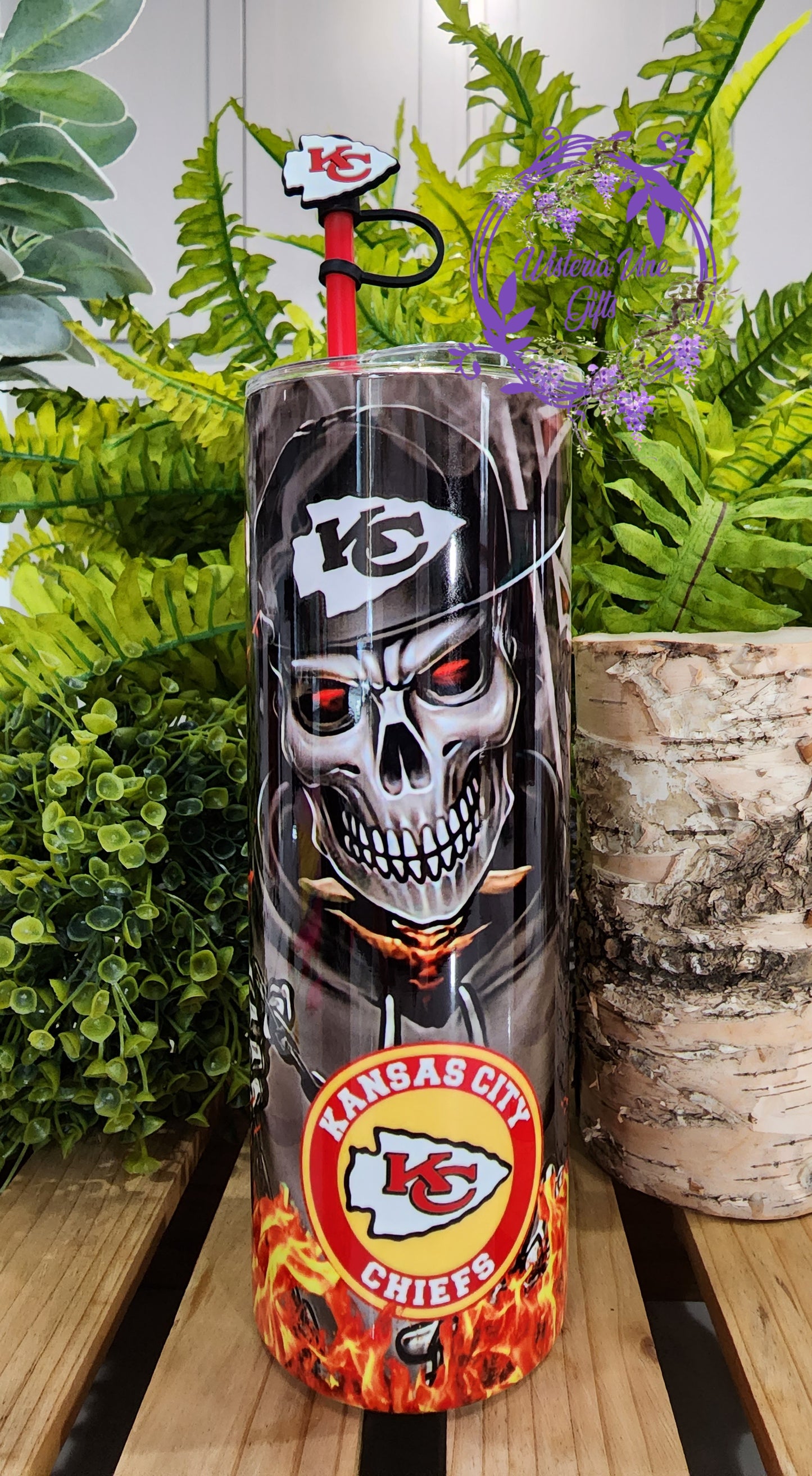 20oz Chiefs Football Stainless Steel Double Walled Tumbler (w/red straw and topper)