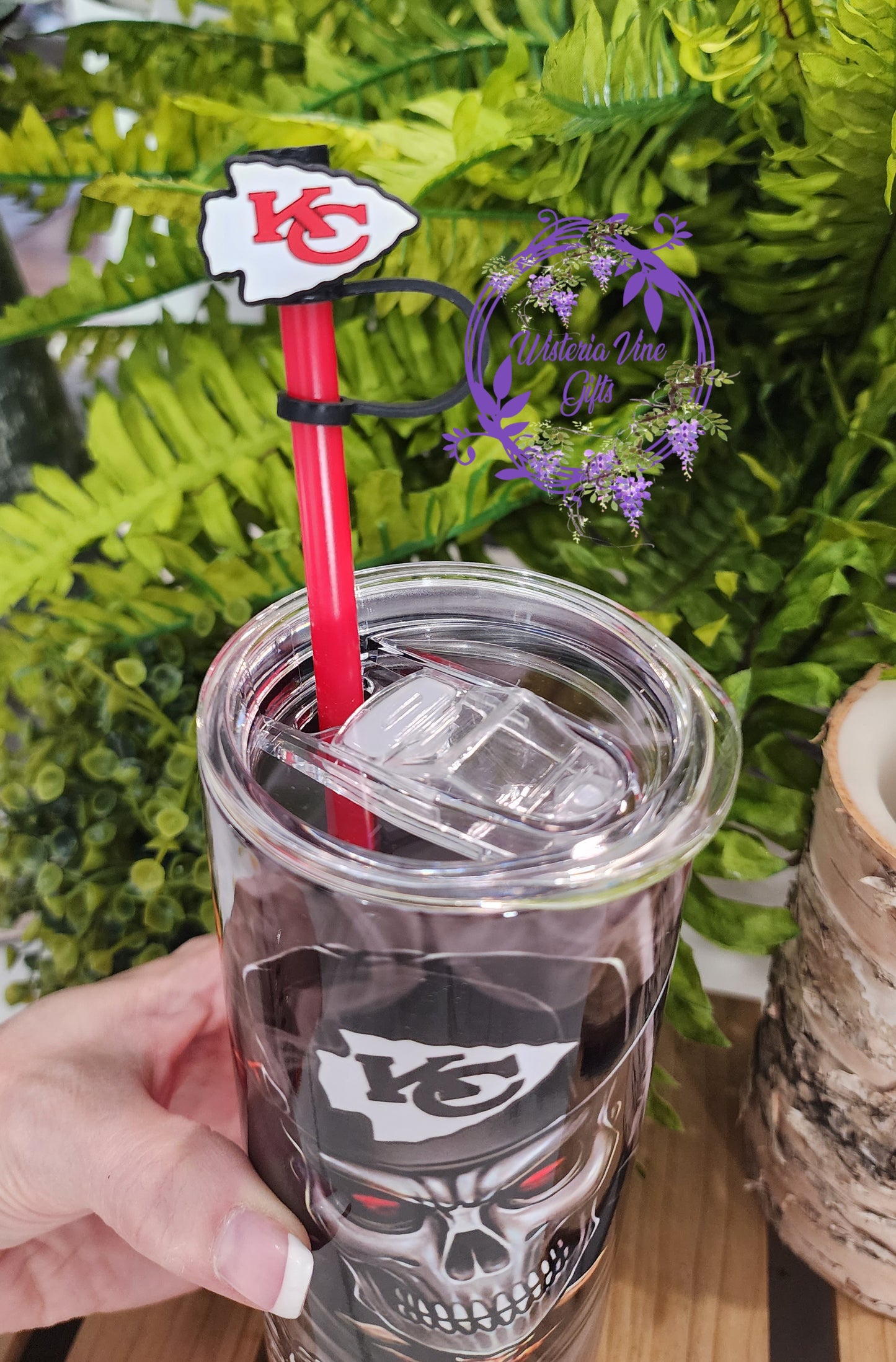 20oz Chiefs Football Stainless Steel Double Walled Tumbler (w/red straw and topper)