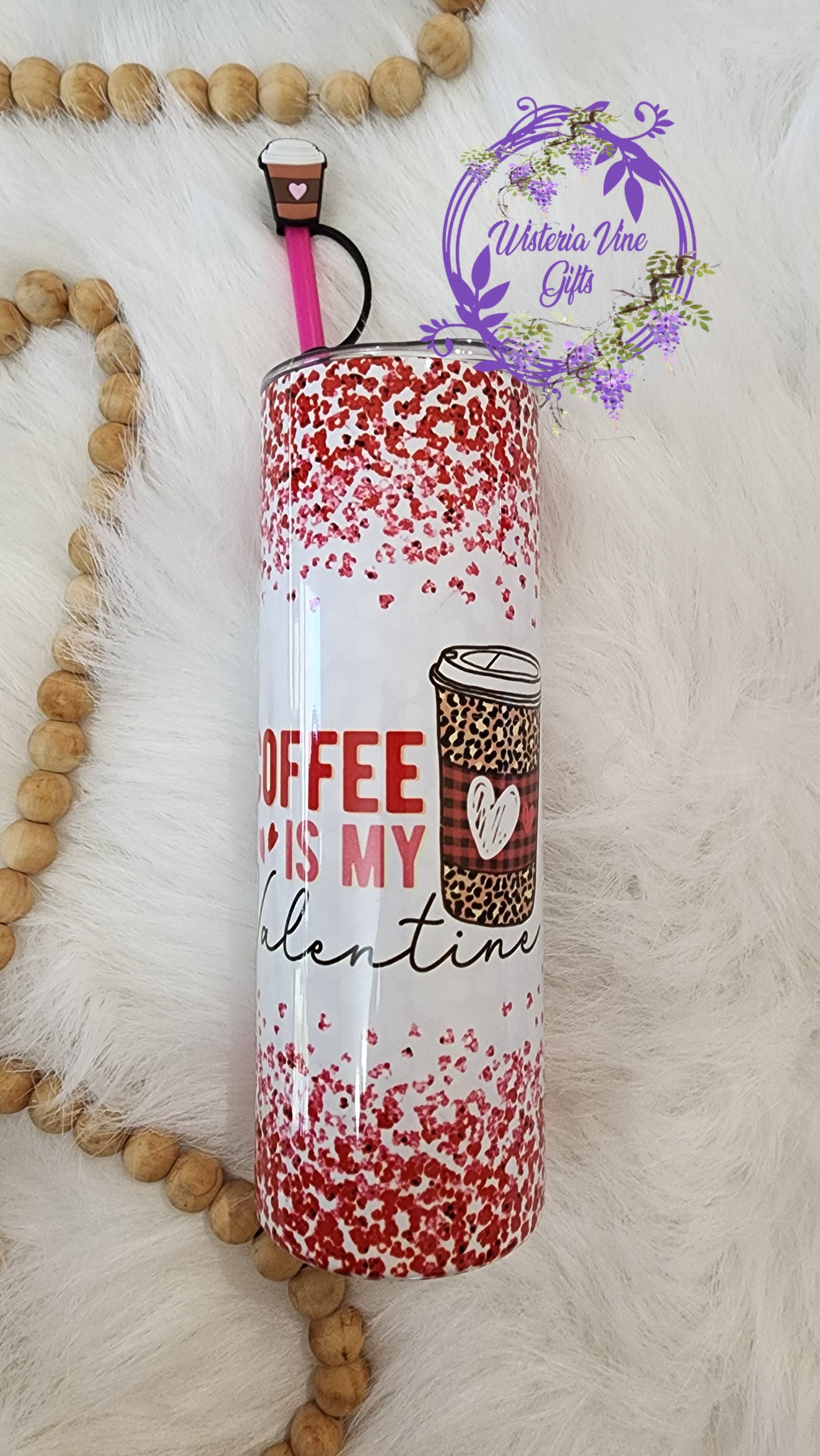 20oz Valentine's Stainless Steel Double Walled Tumbler (w/colored straw & topper) You Choose