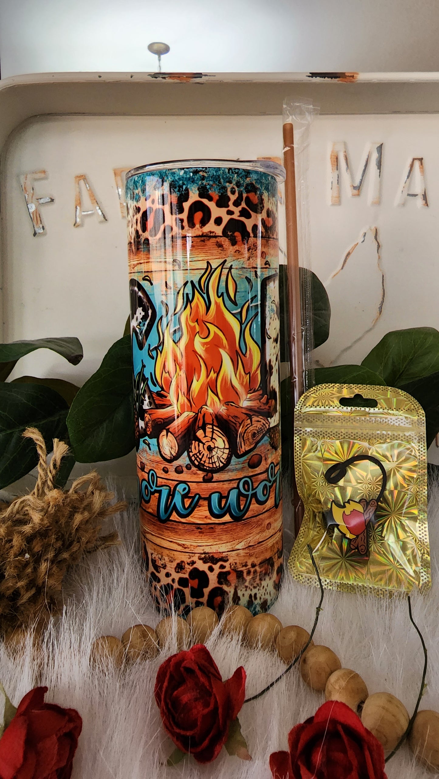 20oz Camp More Worry Less Stainless Steel Tumbler (Gift Box Set)