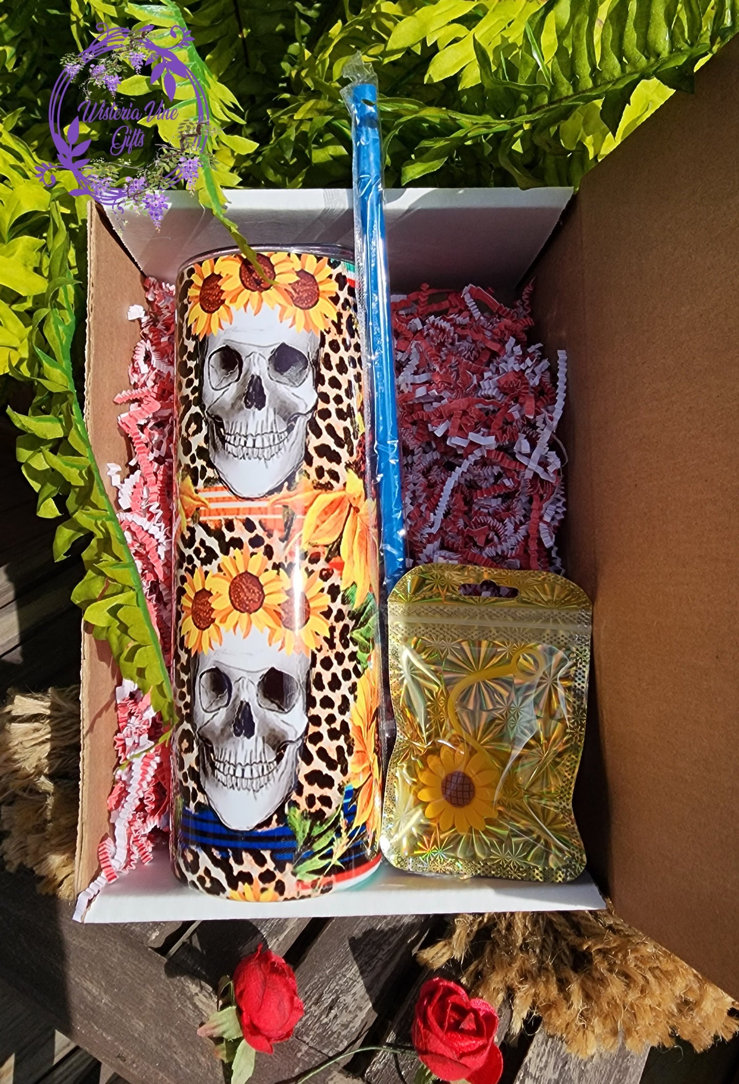 20oz Sunflowers & Skulls Stainless Steel Double Walled Tumbler Gift Set