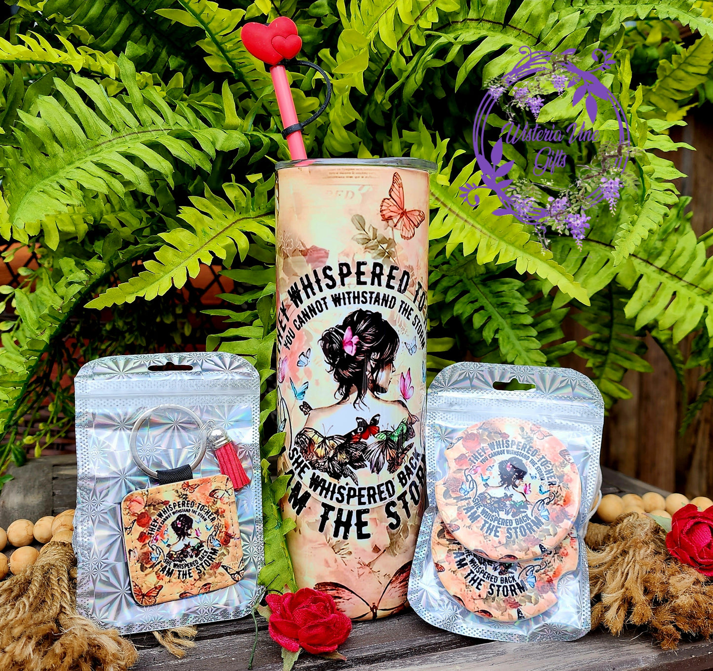 20oz "I Am the Storm" Stainless Steel Tumbler Gift Set (Car Coaster & Keychain Included)