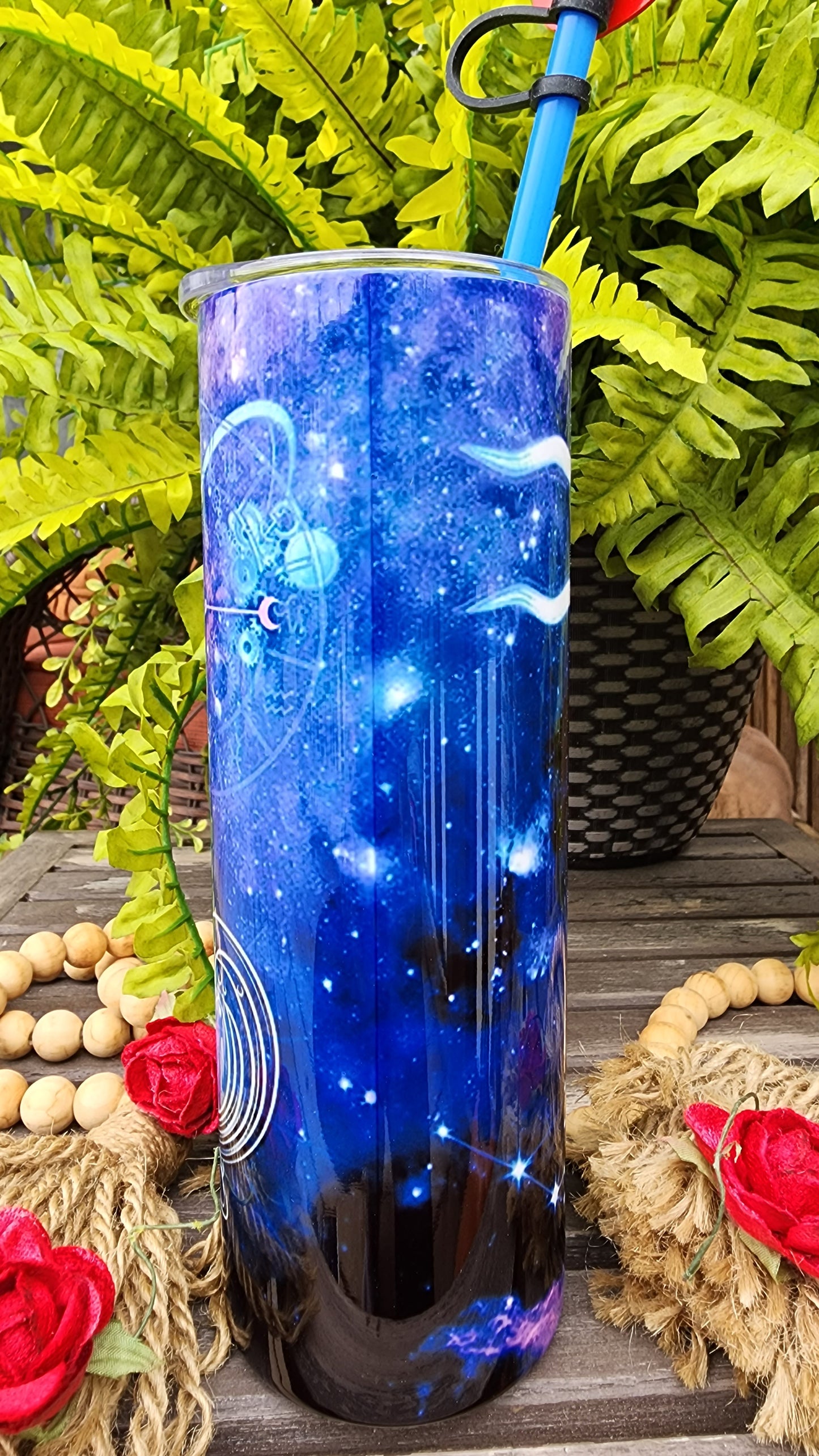 20oz Aquarius, Zodiac Stainless Steel Double Walled Tumbler (w/blue straw & heart topper)