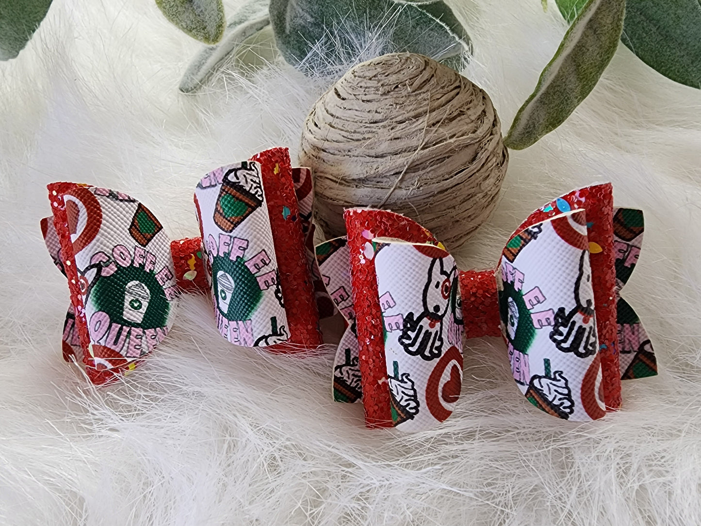 Coffee Lovers Target Shoppers & Glitter 3" Hair Bow Alligator Clips (set of 2)