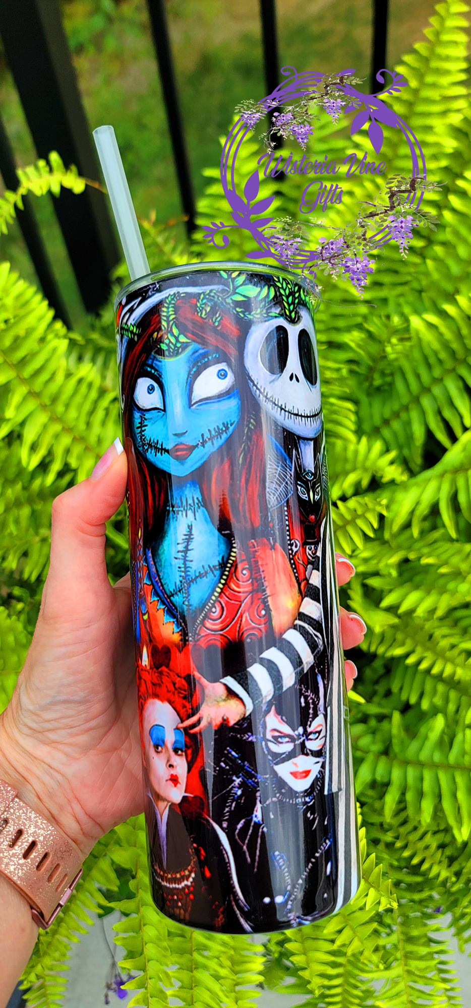 20oz Beetlejuice, Jack & Sally, Mad Hatter Stainless Steel Double Walled Tumbler (w/clear straw)