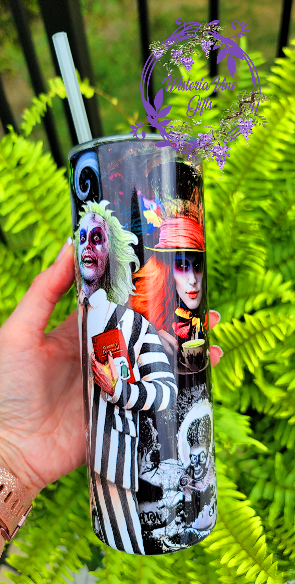 20oz Beetlejuice, Jack & Sally, Mad Hatter Stainless Steel Double Walled Tumbler (w/clear straw)
