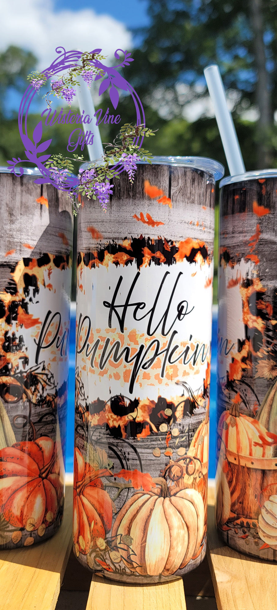 20oz Hello Pumpkin Fall Stainless Steel Double Walled Tumbler (w/clear straw)