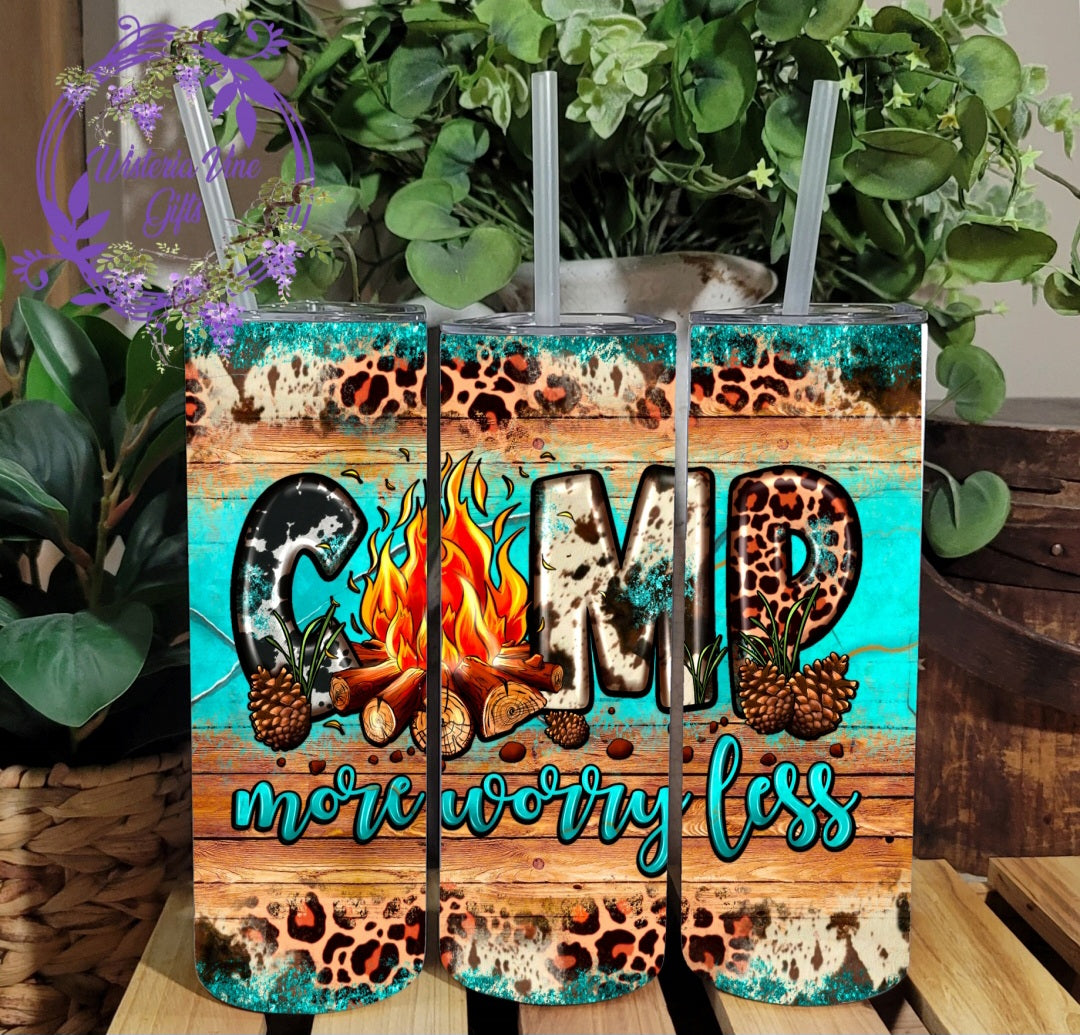 20oz Camp More Worry Less Stainless Steel Tumbler (Gift Box Set)